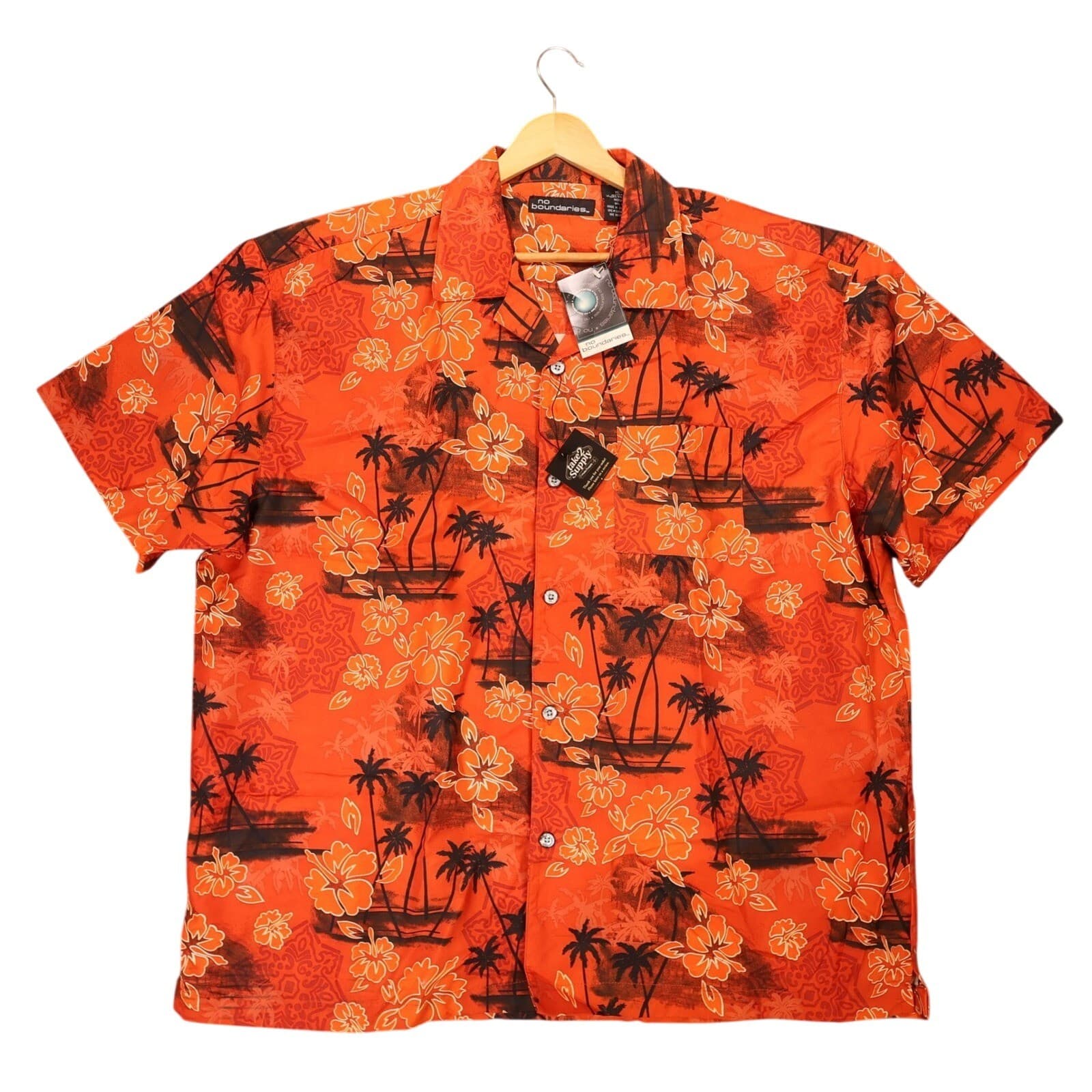No Boundaries Button Up Shirt Mens XL Orange New Vintage Tropical Hibiscus