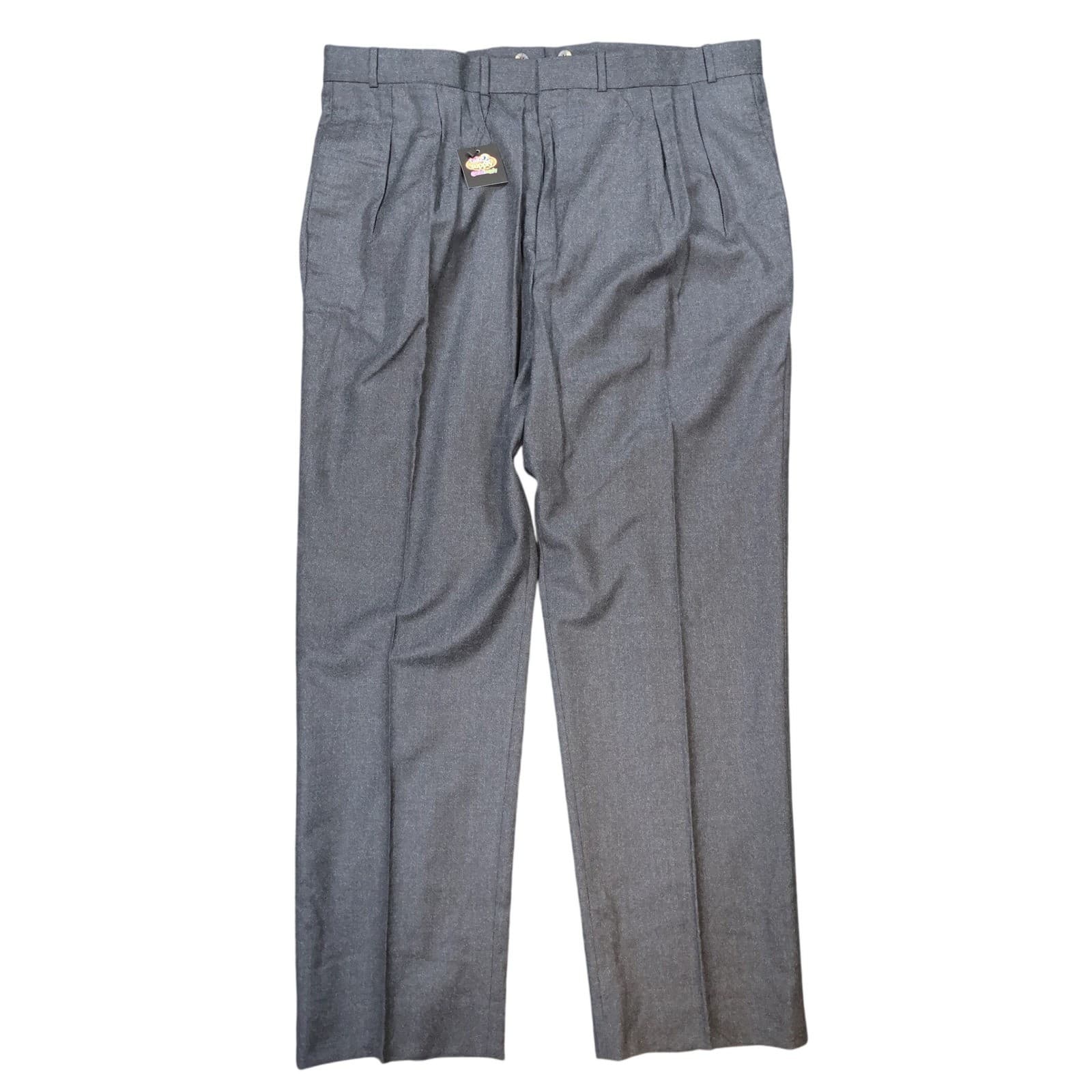 Lands End Dress Pants Mens 44x34 Gray 100% Wool Pleated Portugal