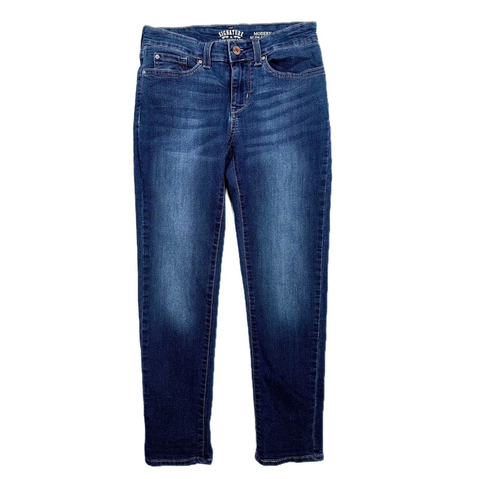 Levi Strauss Co Signature Modern Slim Cuffed Womens Jeans Dark Wash Size 4