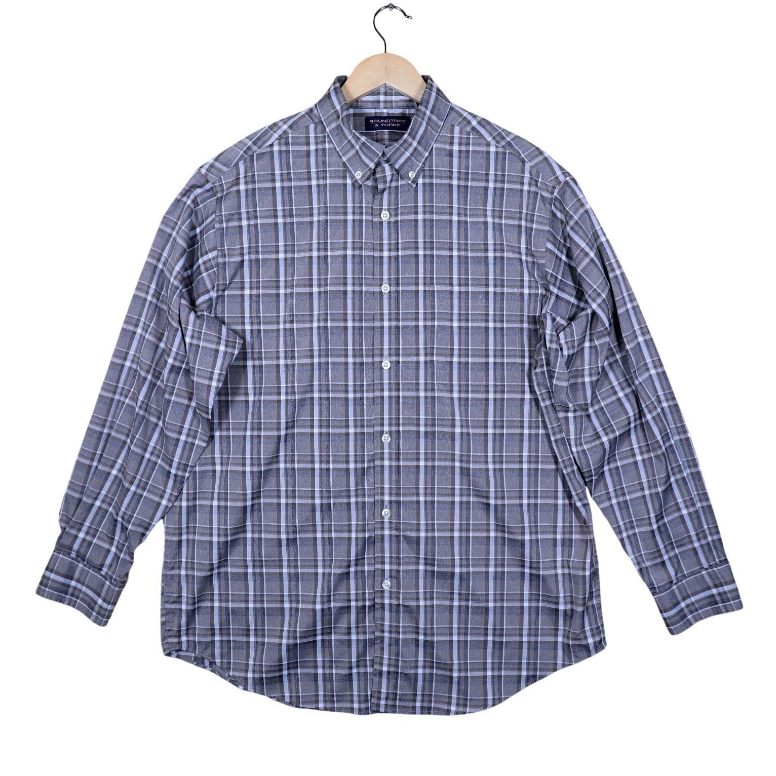 Roundtree Yorke Mens Long Sleeve Button Down Plaid Shirt Size Large