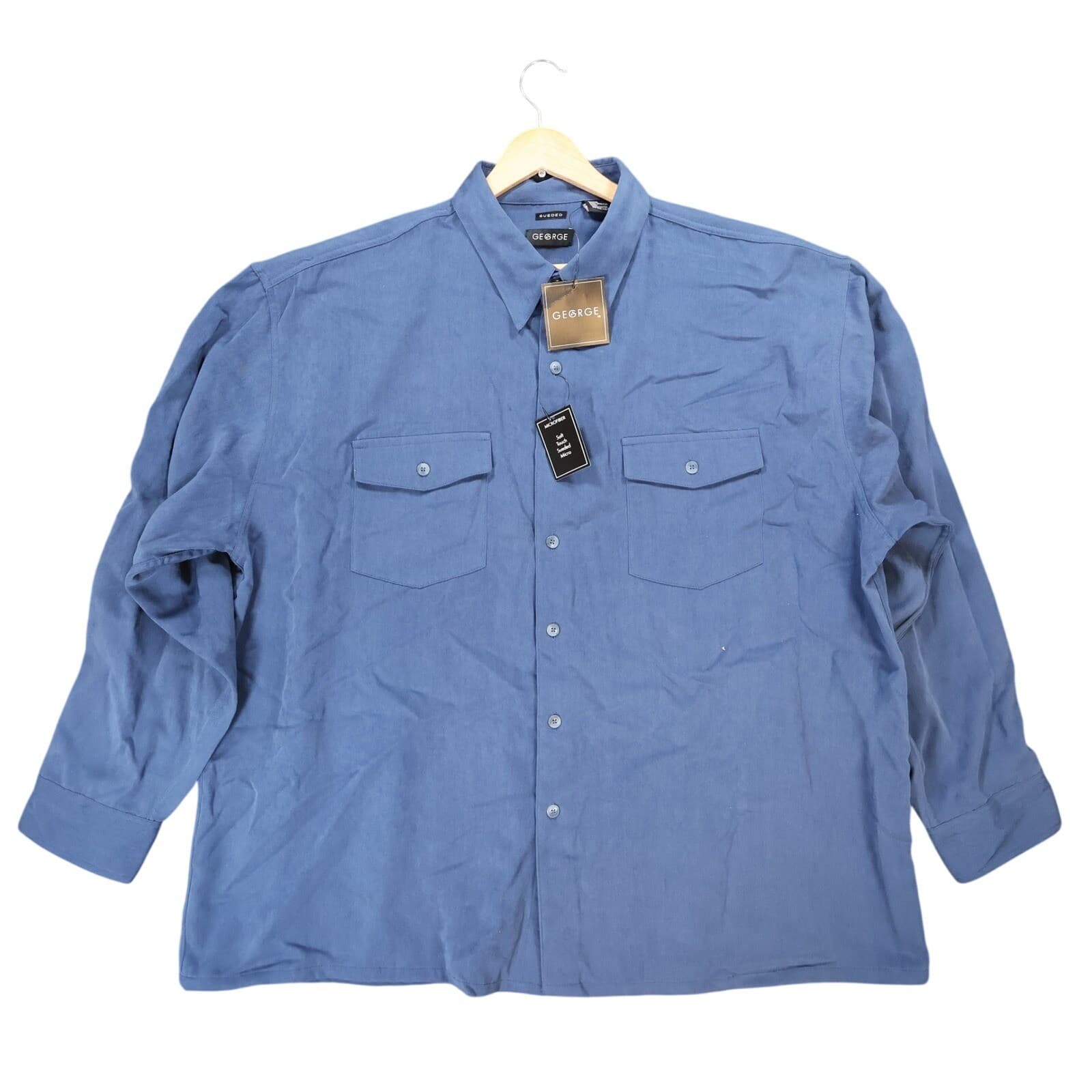 George Button Down Shirt Mens 2XL Blue New Sueded Microfiber Vintage - Image 1