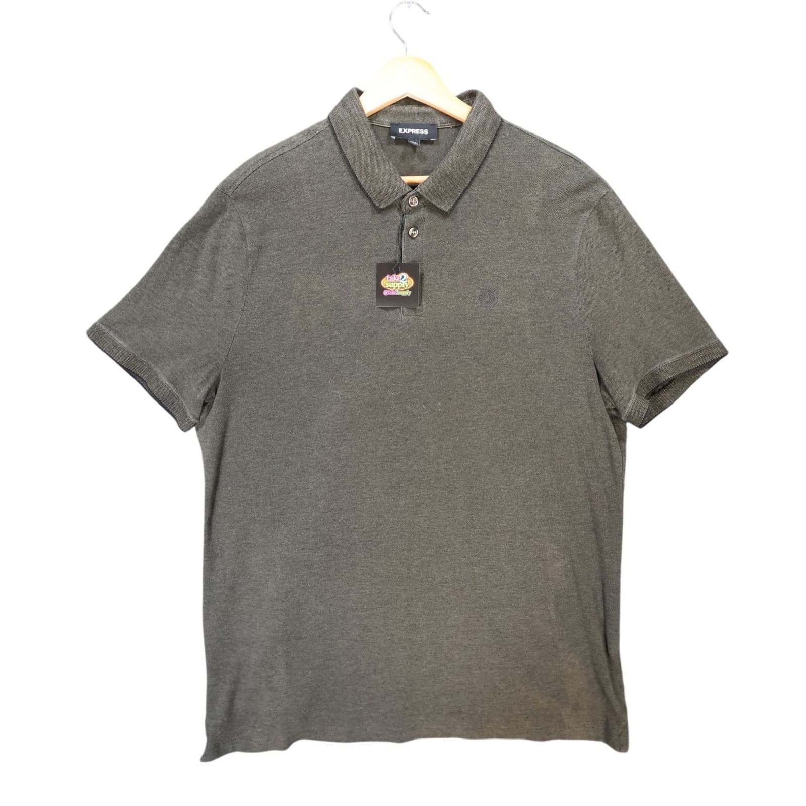 Express Polo Shirt Mens Large Olive Green Excellent Short Sleeve Pique Lion Logo - Image 1