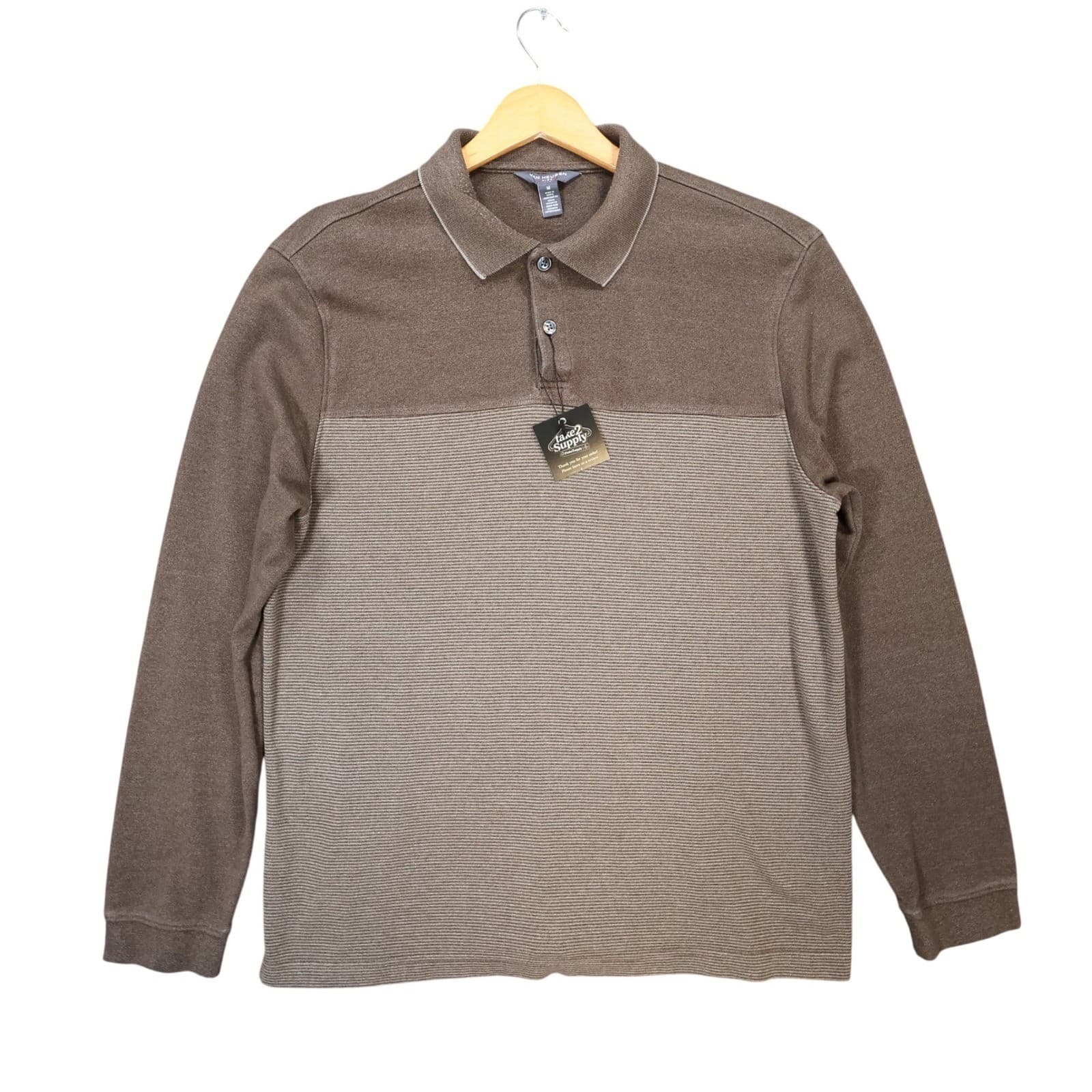 Van Heusen Polo Shirt Mens Medium Brown Excellent Long Sleeve Colorblock
