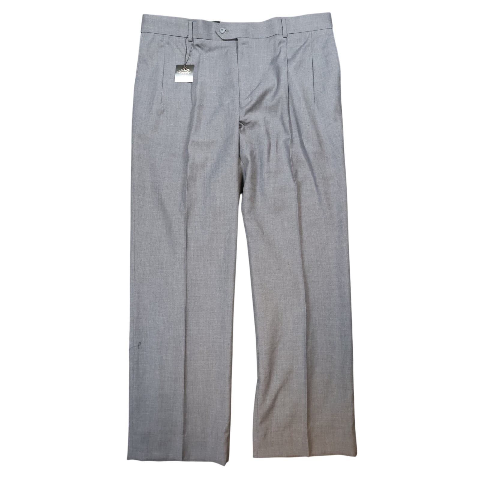 Stafford Dress Pants Mens 44x32 Gray Excellent Pleated Worsted Wool Blend