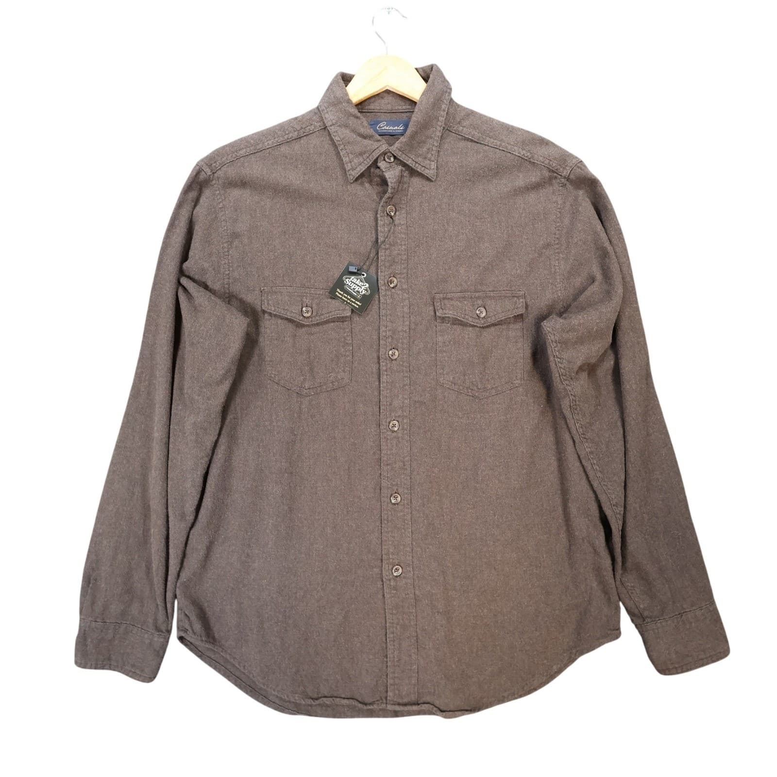 Roundtree & Yorke Button Up Mens Medium Brown Excellent Flannel Twill Shirt - Image 1