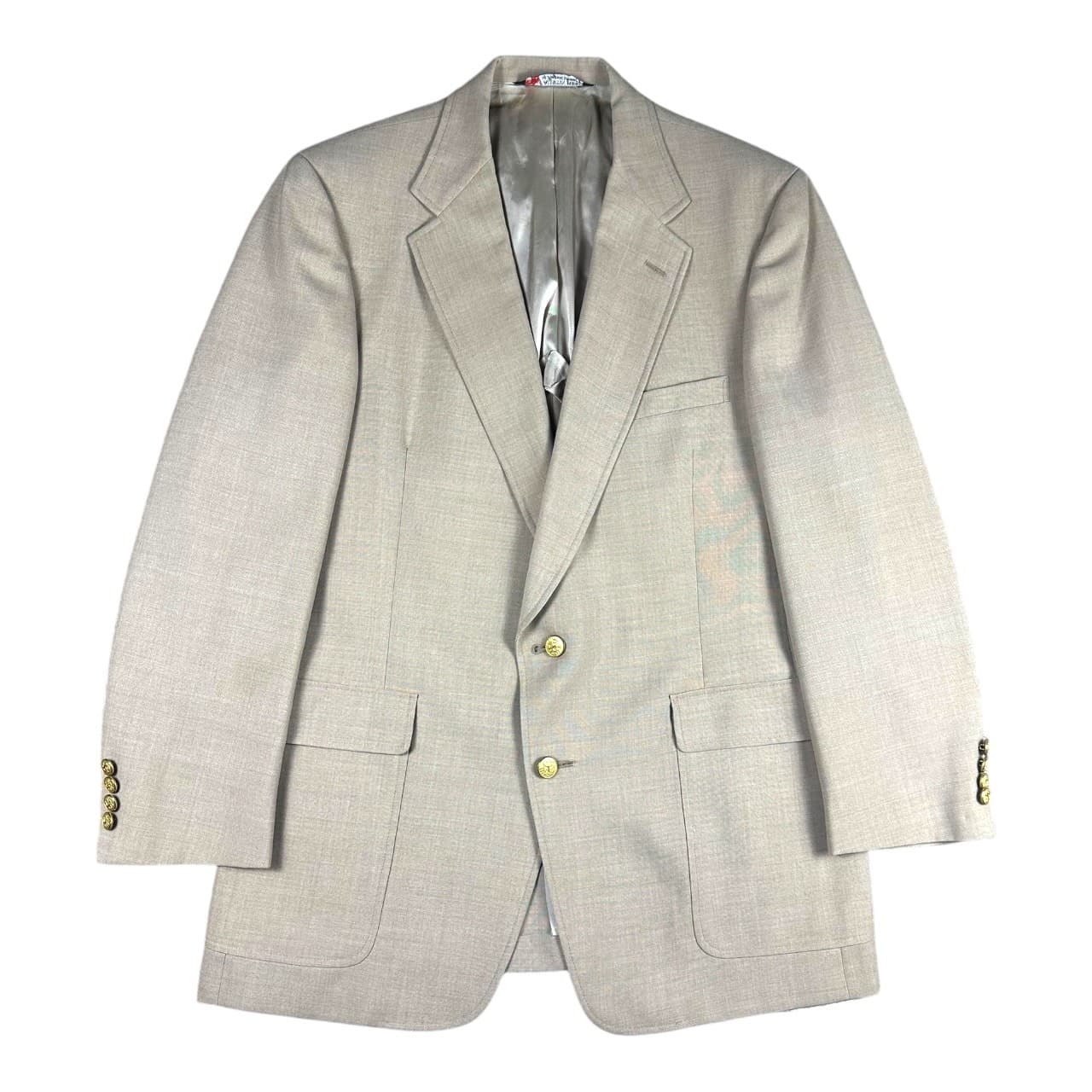 Austin Reed Blazer Men 44R Tan Excellent Gold Crest Buttons Sport Coat S-0036