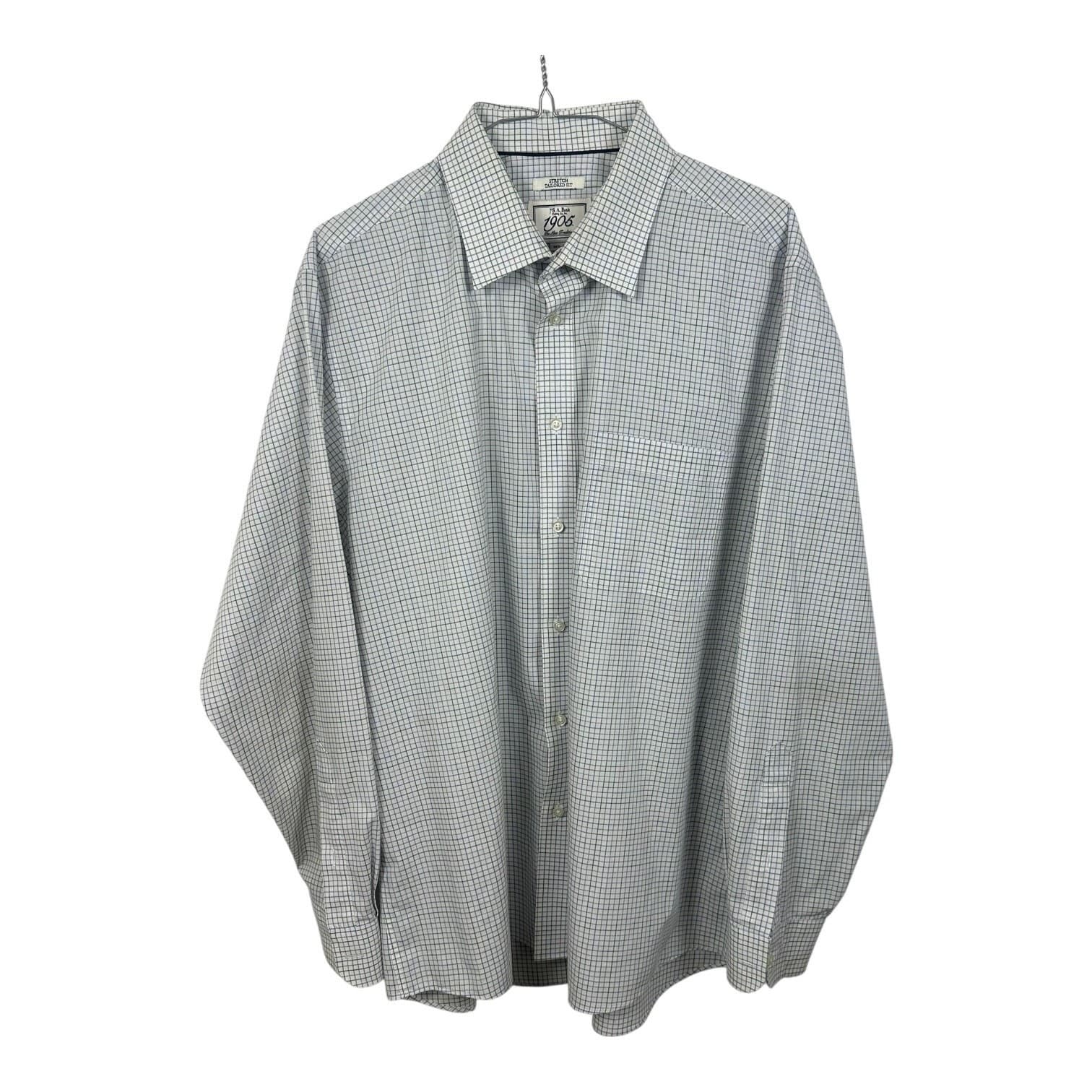 J.S. A. Bank 1905 Men's Dress Shirt 16.5/35 White Blue Plaid Tailored Fit