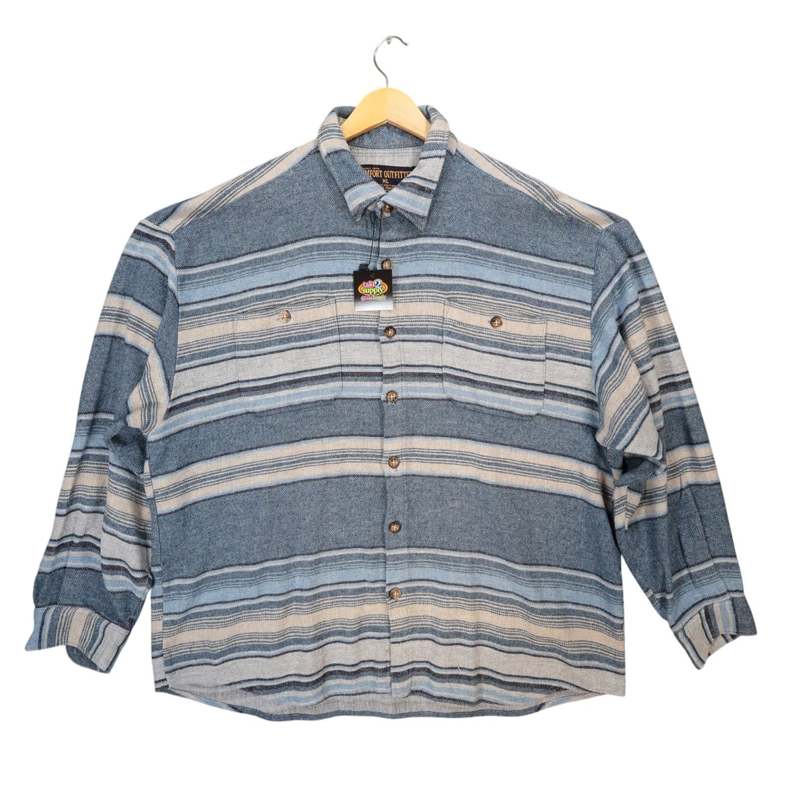 Comfort Outfitter Button Up Shirt Mens XL Blue Excellent Long Sleeve Cotton