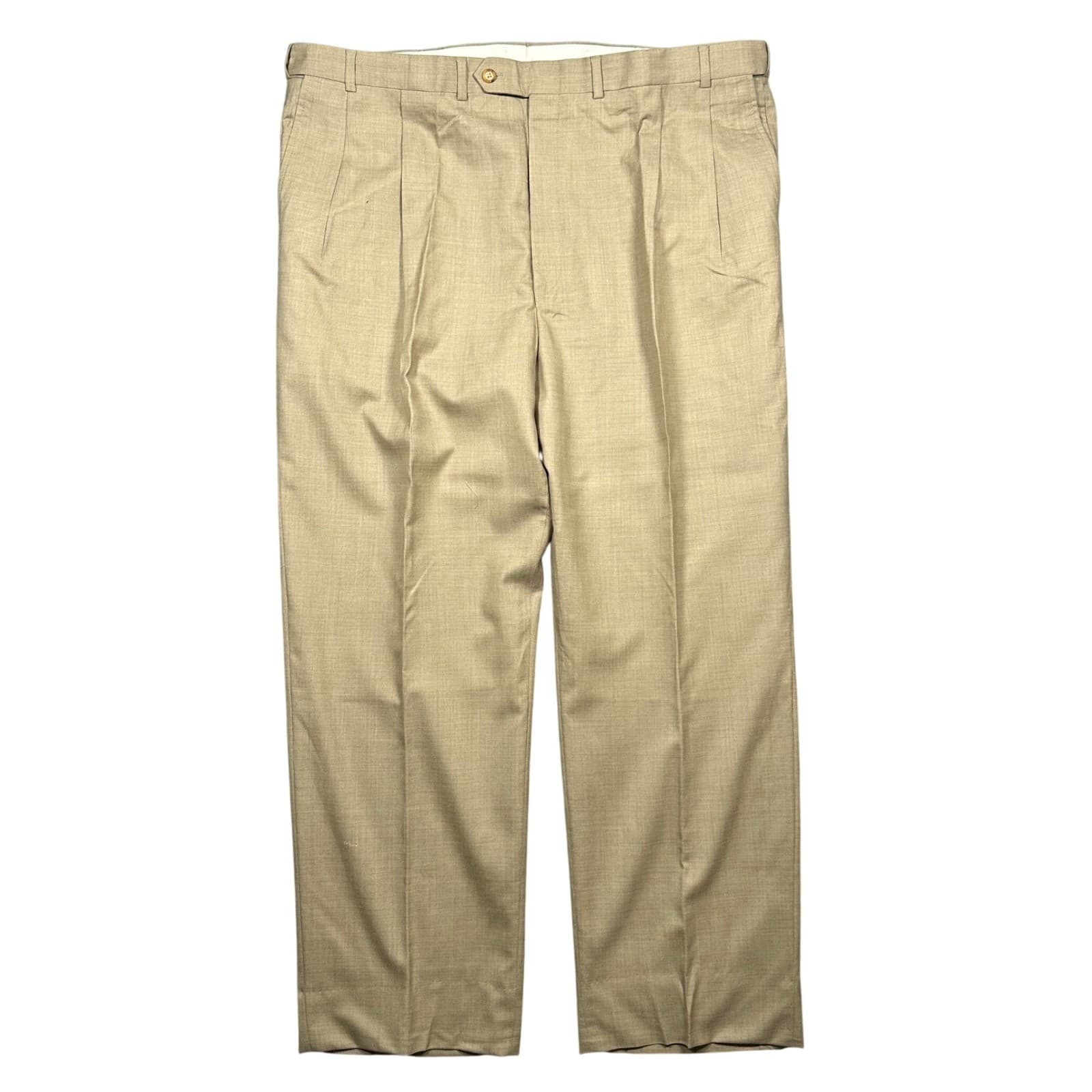 Lands' End Pleated Dress Pants Mens 44 Long Tan NEW 100% Wool Trousers