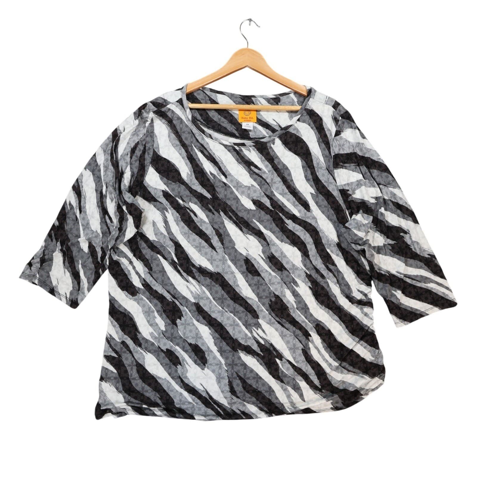 Ruby Rd Top Women 2X Gray Rayon Spandex Zebra Animal Print Side Cinch Blouse