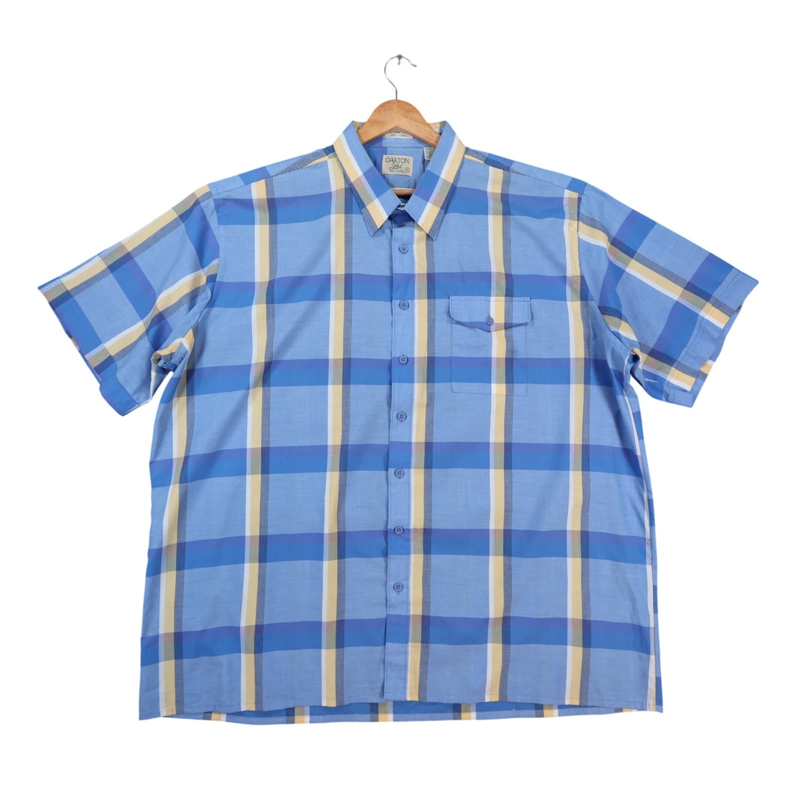 Oakton Ltd Button Up Shirt Mens 2XL Blue Poly Cotton Plaid Big X-Tall Casual