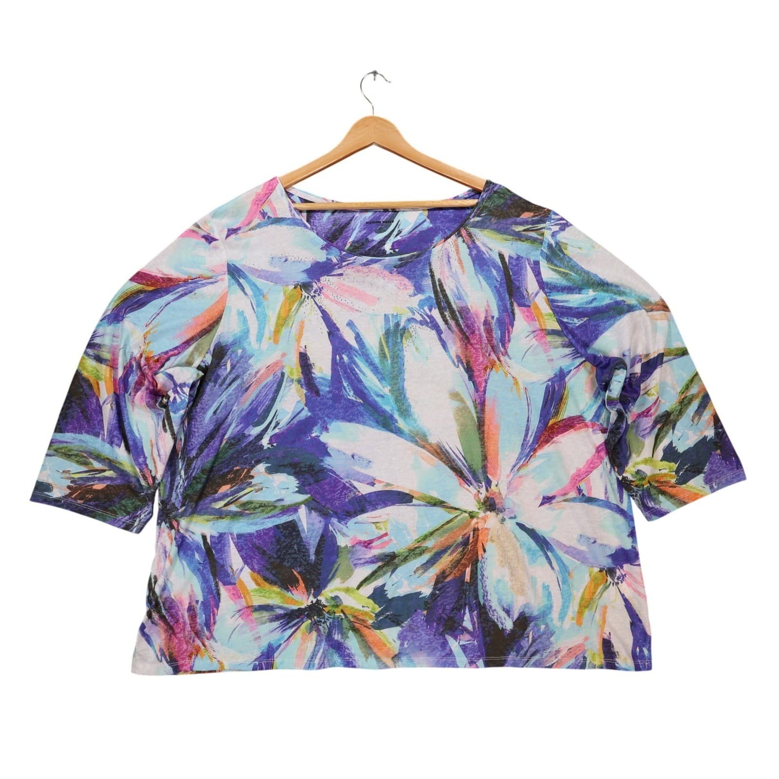 Allison Daley Top Womens 3X Multicolor Polyester Spandex Floral Abstract Knit