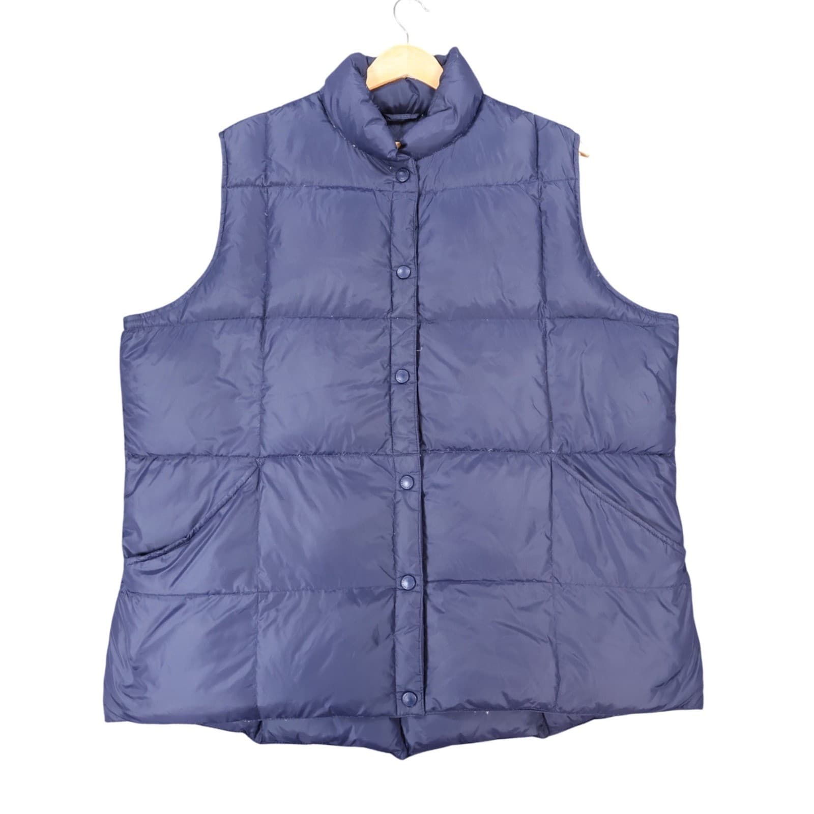 Lands' End Puffer Vest Womens 1X Purple Down Nylon Quilted Snap Front Gilet