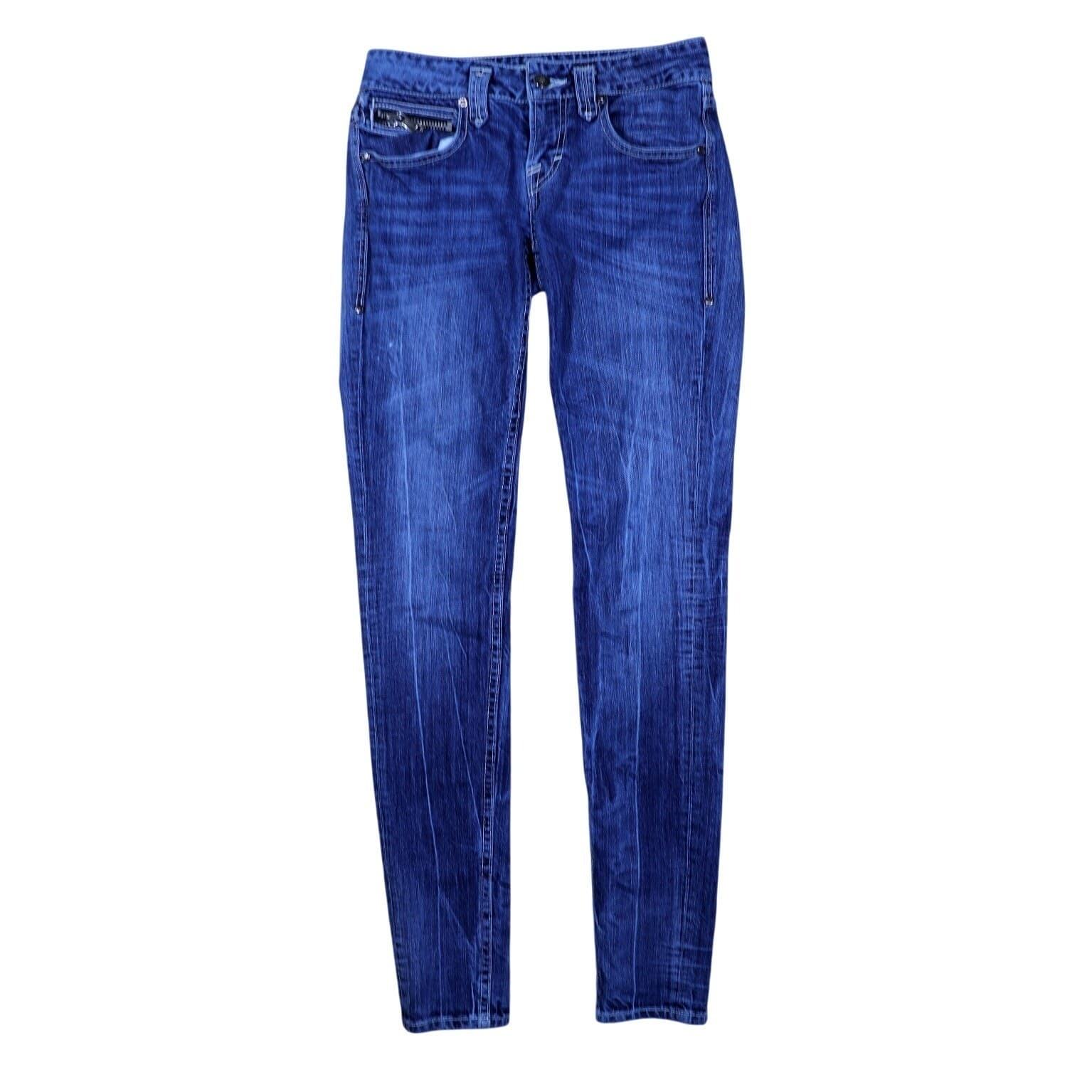 Jimmy Tavernetti Womens Blue Distressed Denim Zip Pocket Skinny Jeans Size 25