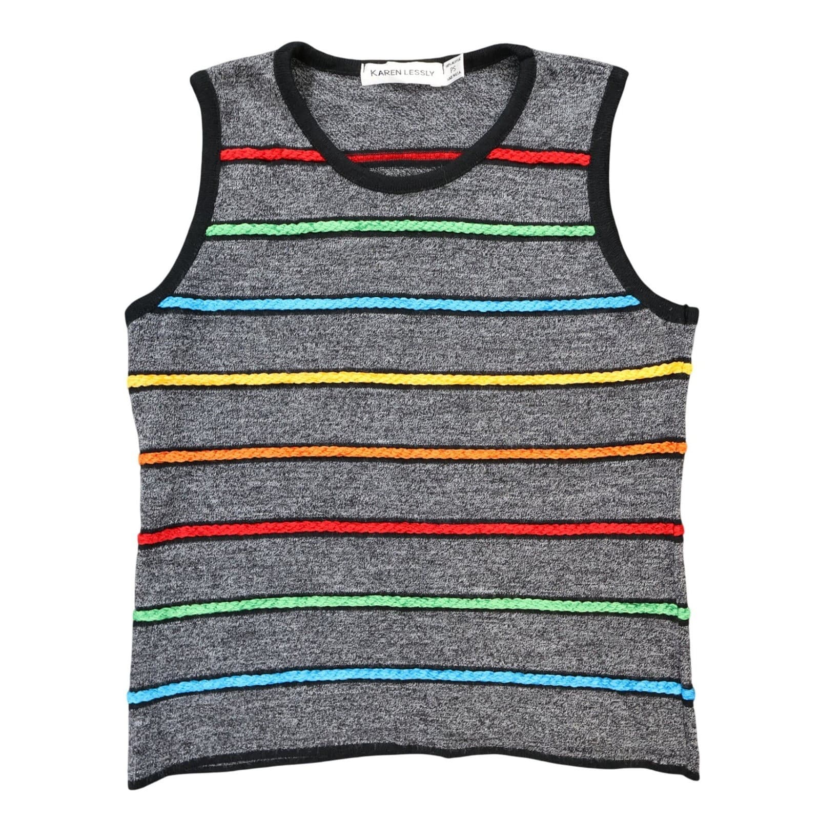 Karen Lessly Knit Tank Top Women PS Gray Excellent Rainbow Striped Sleeveless