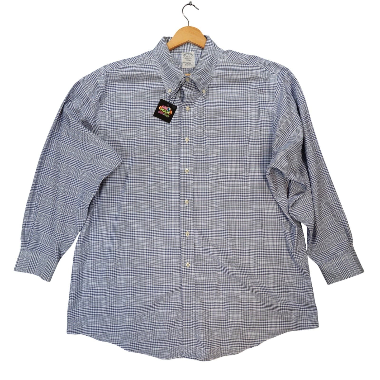 Brooks Brothers Button Down Shirt Mens 18-34 Blue Excellent Non-Iron Regent