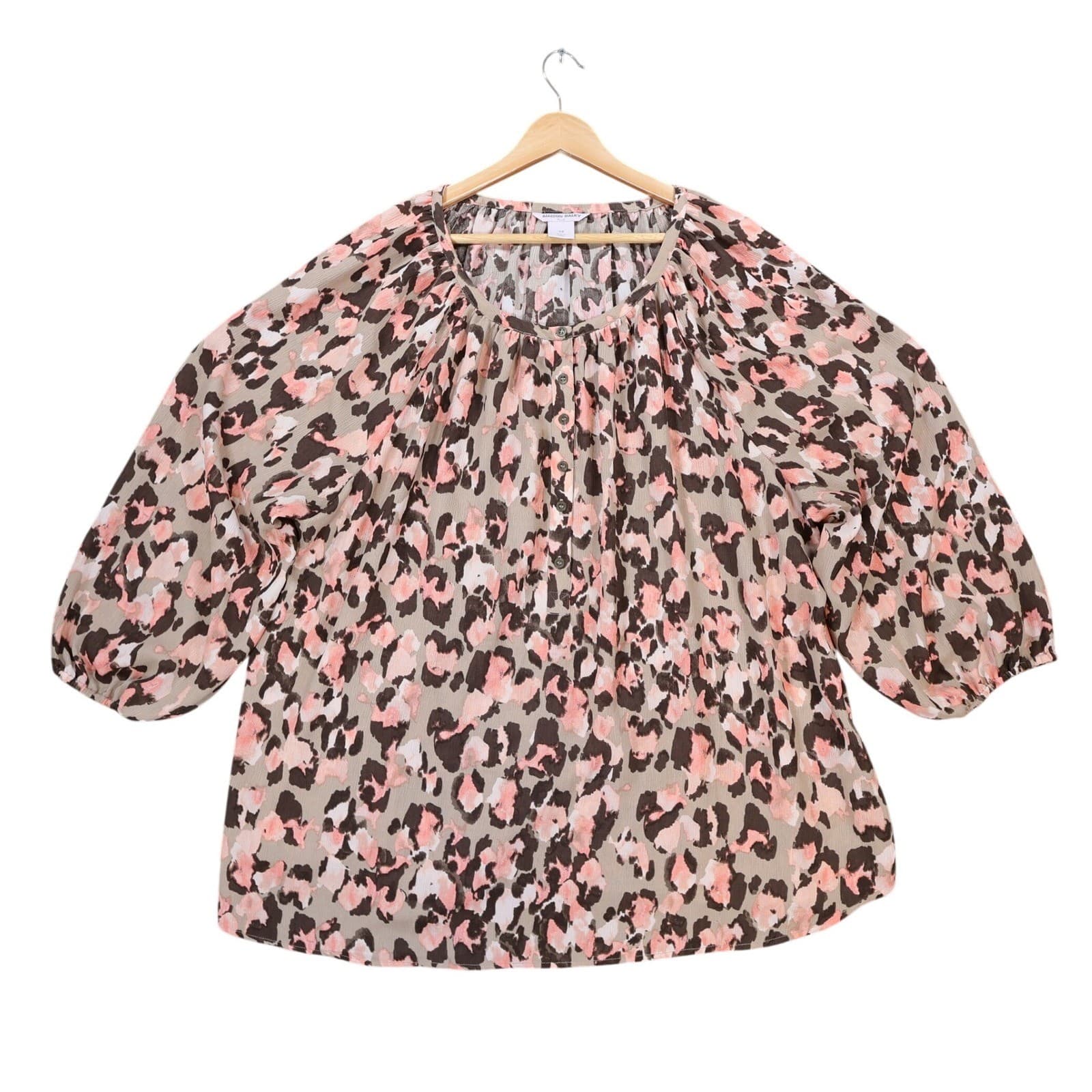 Allison Daley Blouse Womens 3X Pink Brown Animal Print Polyester Relaxed Top