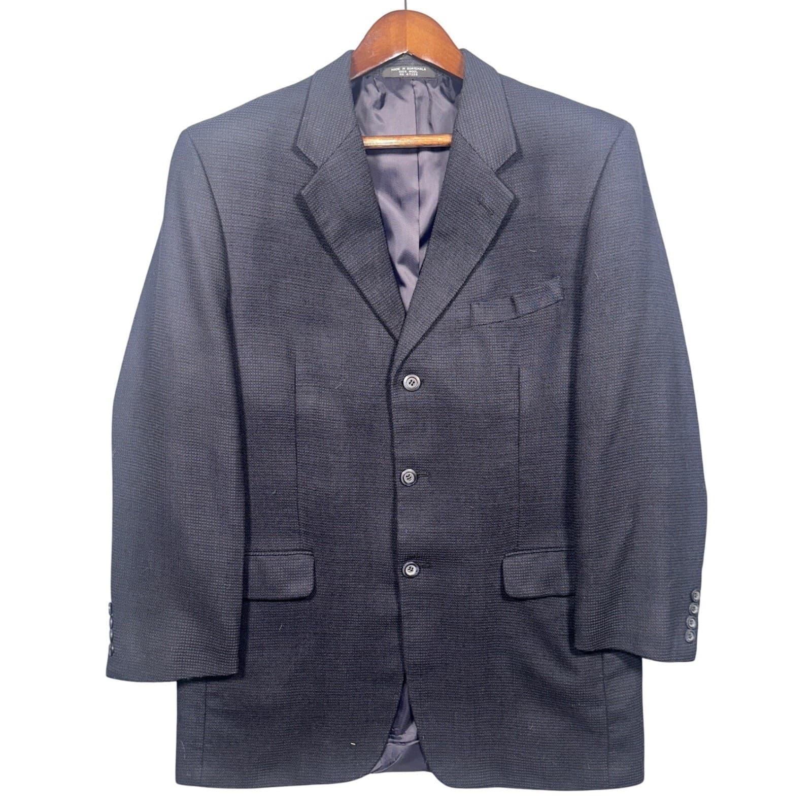Jones New York Blazer Men 42L Navy Blue 100% Wool 3-Button Sport Coat