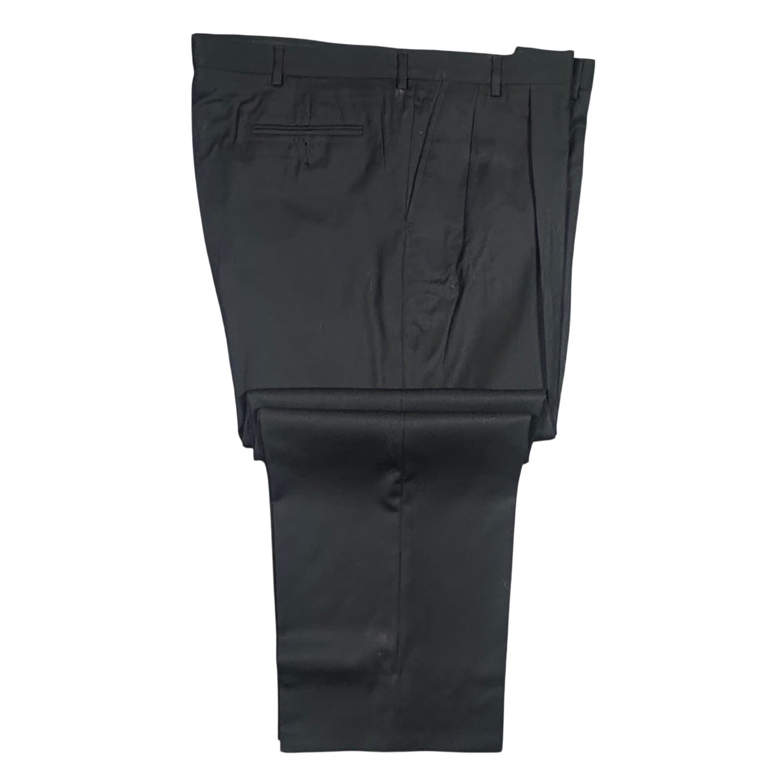 Lands' End Dress Pants Mens 44L Black 100% Wool Pleated Trousers