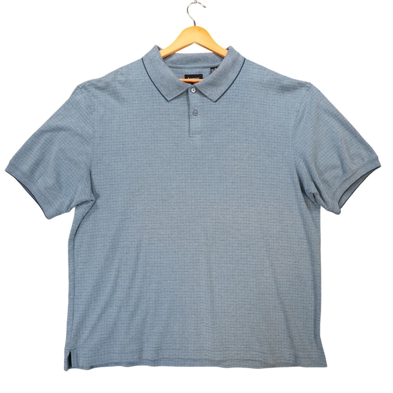 Haggar Polo Shirt Mens XL Blue Excellent Short Sleeve Textured Grid Pattern