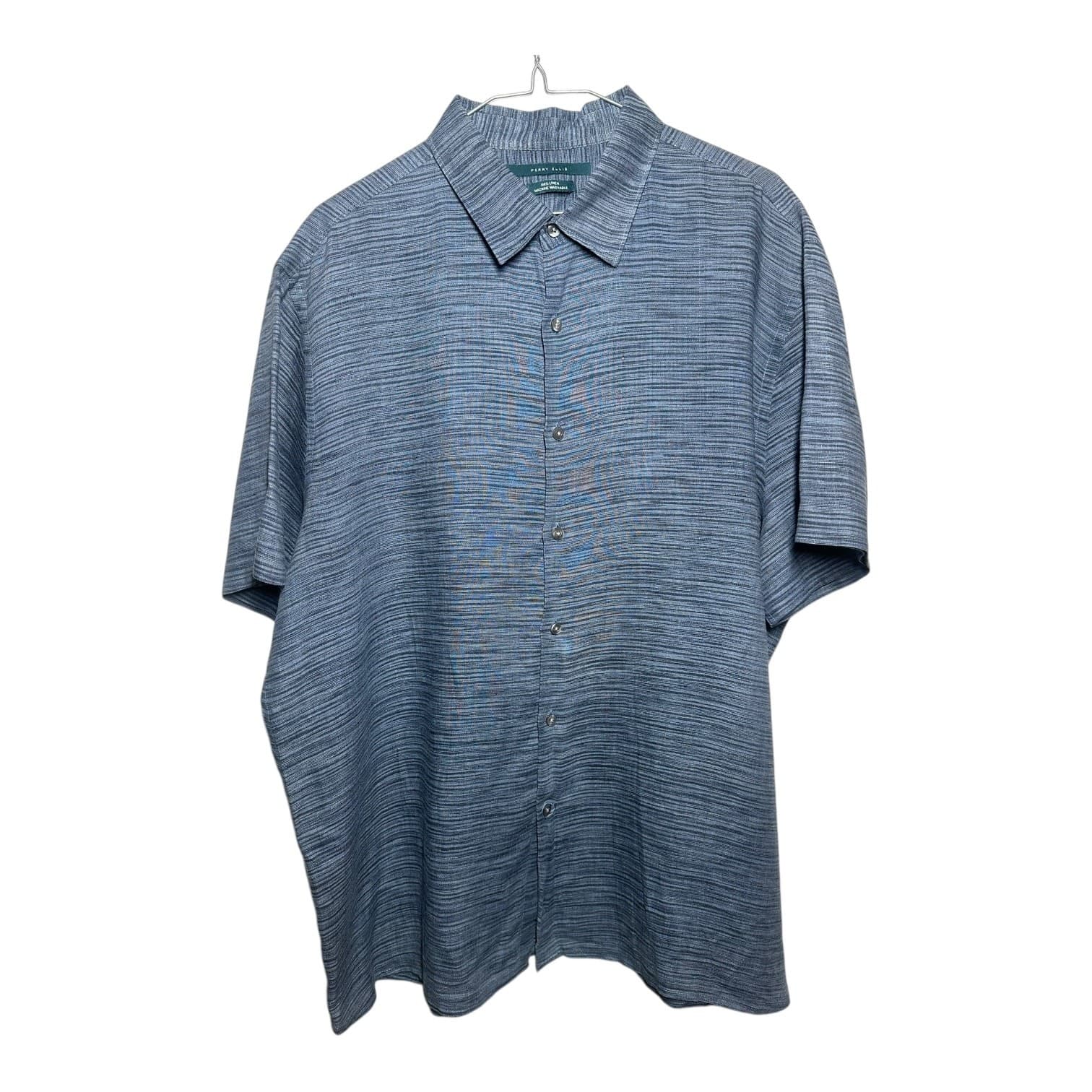 Perry Ellis Men's XL Heather Blue Premium 100% Linen Button-Up Shirt