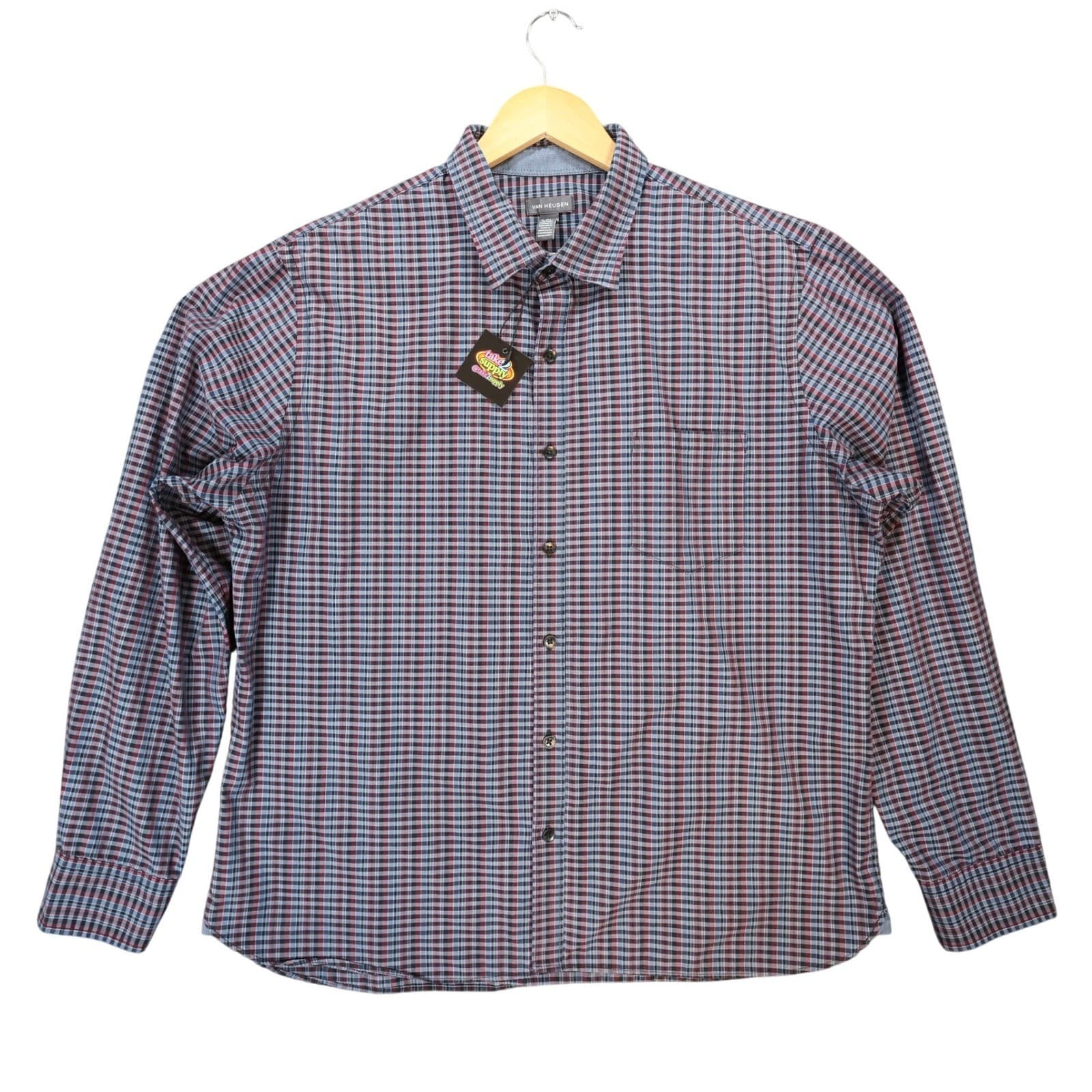 Van Heusen Button Down Shirt Mens XL Blue Plaid Excellent Long Sleeve Checkered