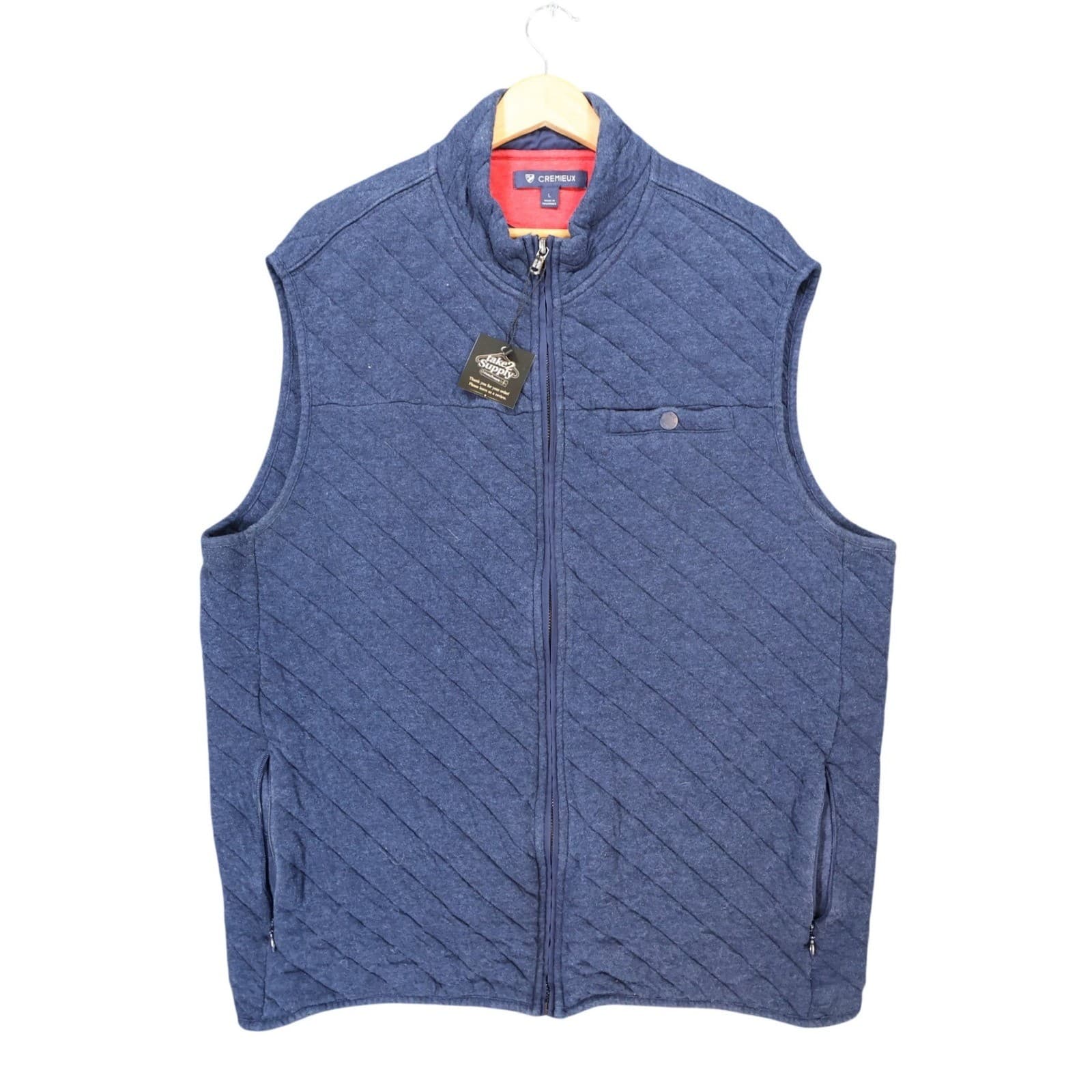Cremieux Quilted Vest Mens Large Blue Excellent Full Zip Mock Neck Sleeveless