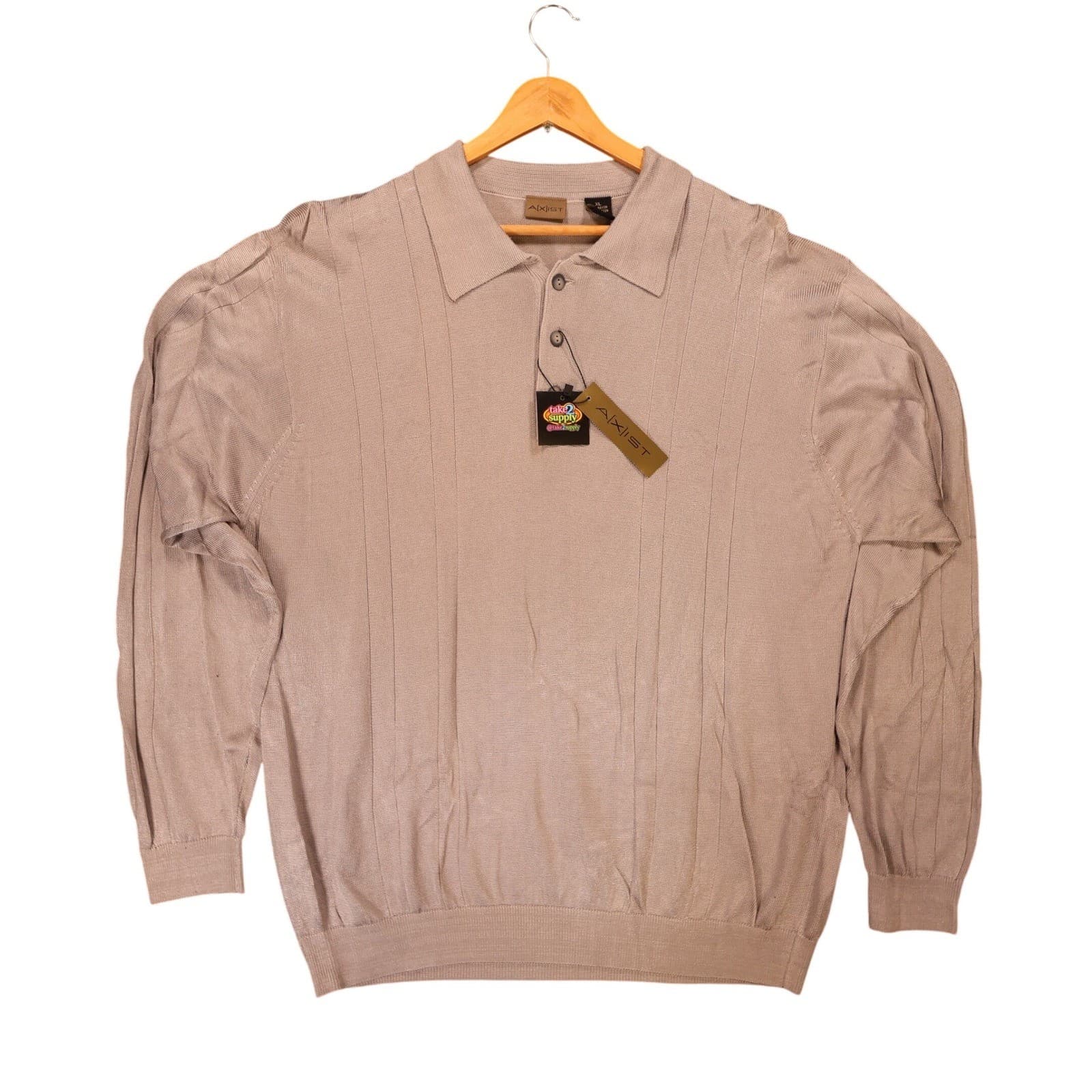 Axist Knit Polo Shirt Mens XL Tan New Ribbed Texture 1615-052226