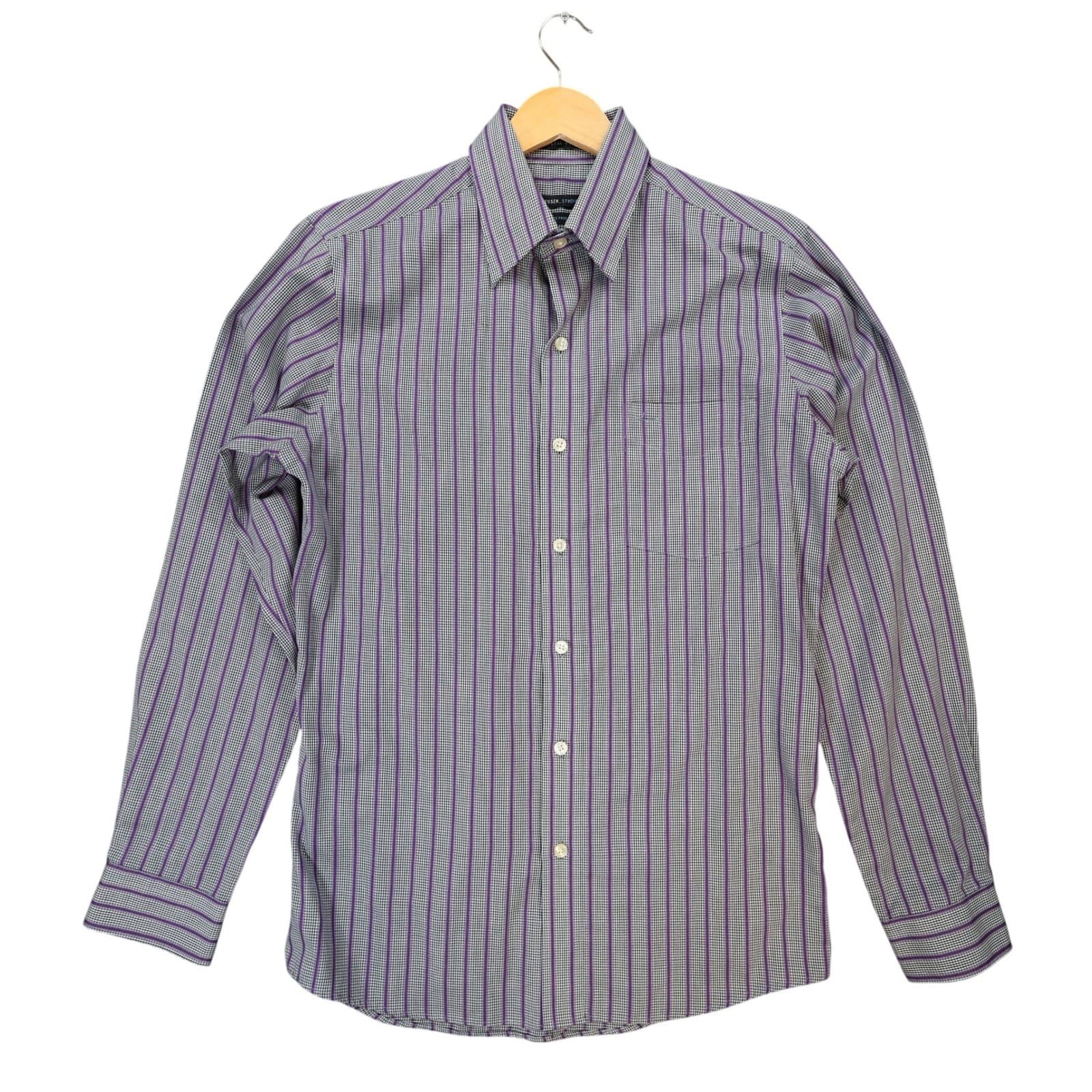 Van Heusen Studio Button Down Shirt Mens Small Purple Excellent Slim Fit Striped