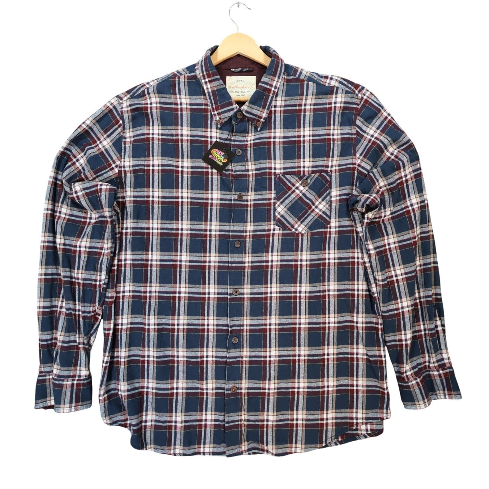 Weatherproof Vintage Button Up Shirt Mens XXL Blue Plaid Excellent Long Sleeve