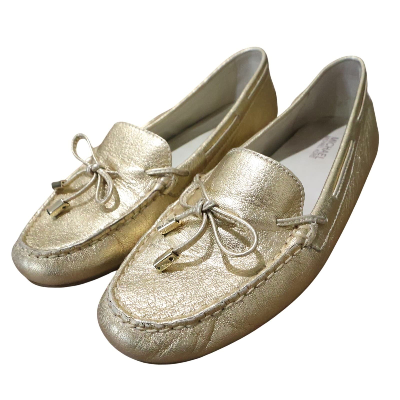 Michael Kors Daisy Moc Womens 10M Pale Gold Excellent Metallic Leather Loafers