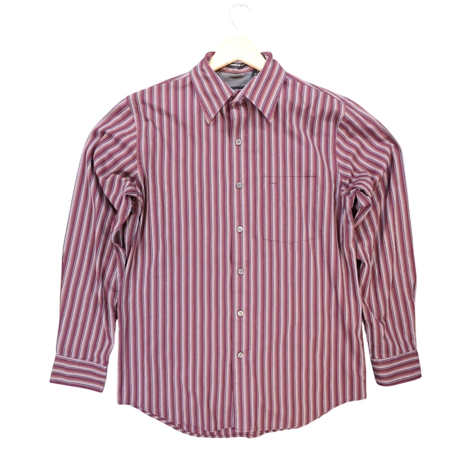 Van Heusen Button Up Shirt Mens S Burgundy Excellent Striped Wrinkle Free
