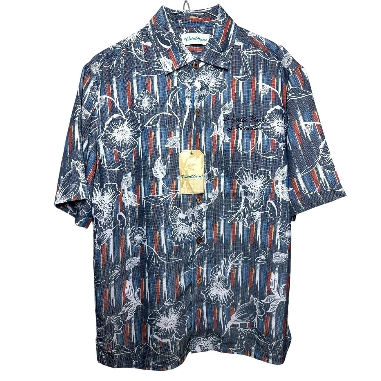 Caribbean Mens Short Sleeve Floral Aloha Hawaiian Shirt Blue Red White Size S
