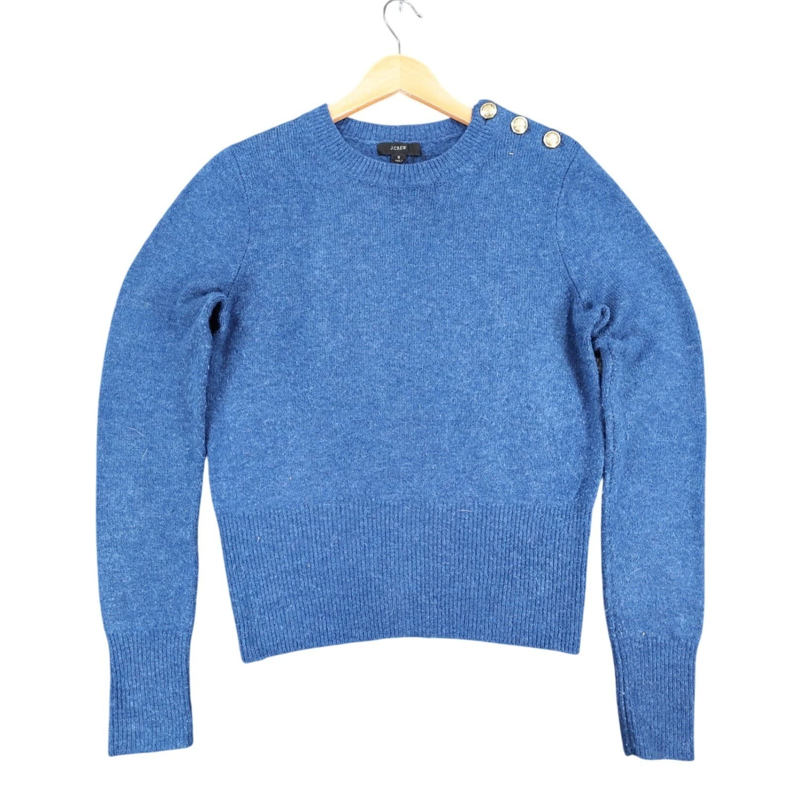 J.Crew Sweater Women S Blue Wool Alpaca Blend Shoulder Button Knit Crewneck