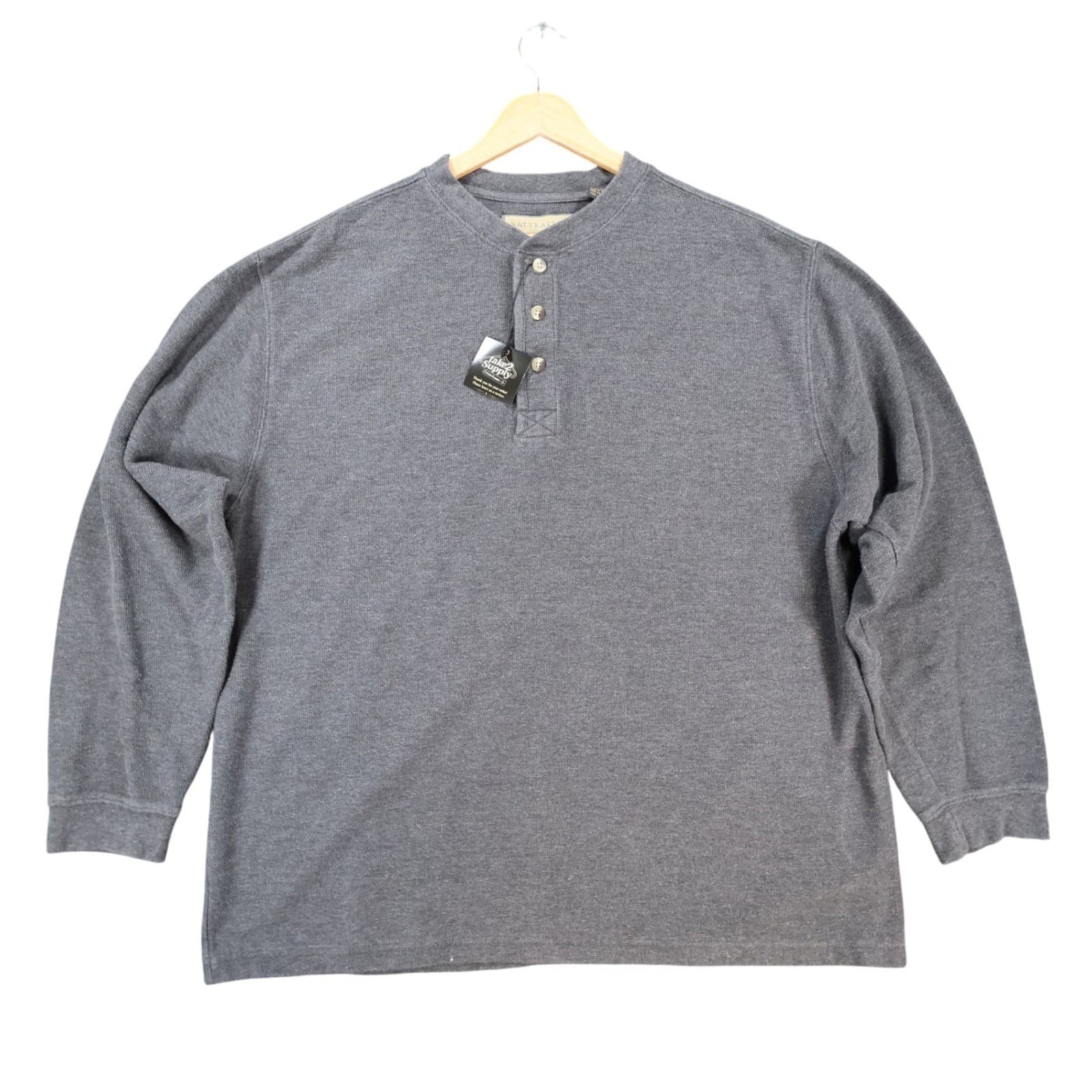 Naturalife Henley Shirt Mens XXL Gray Cotton Blend Long Sleeve Regular Fit 2429