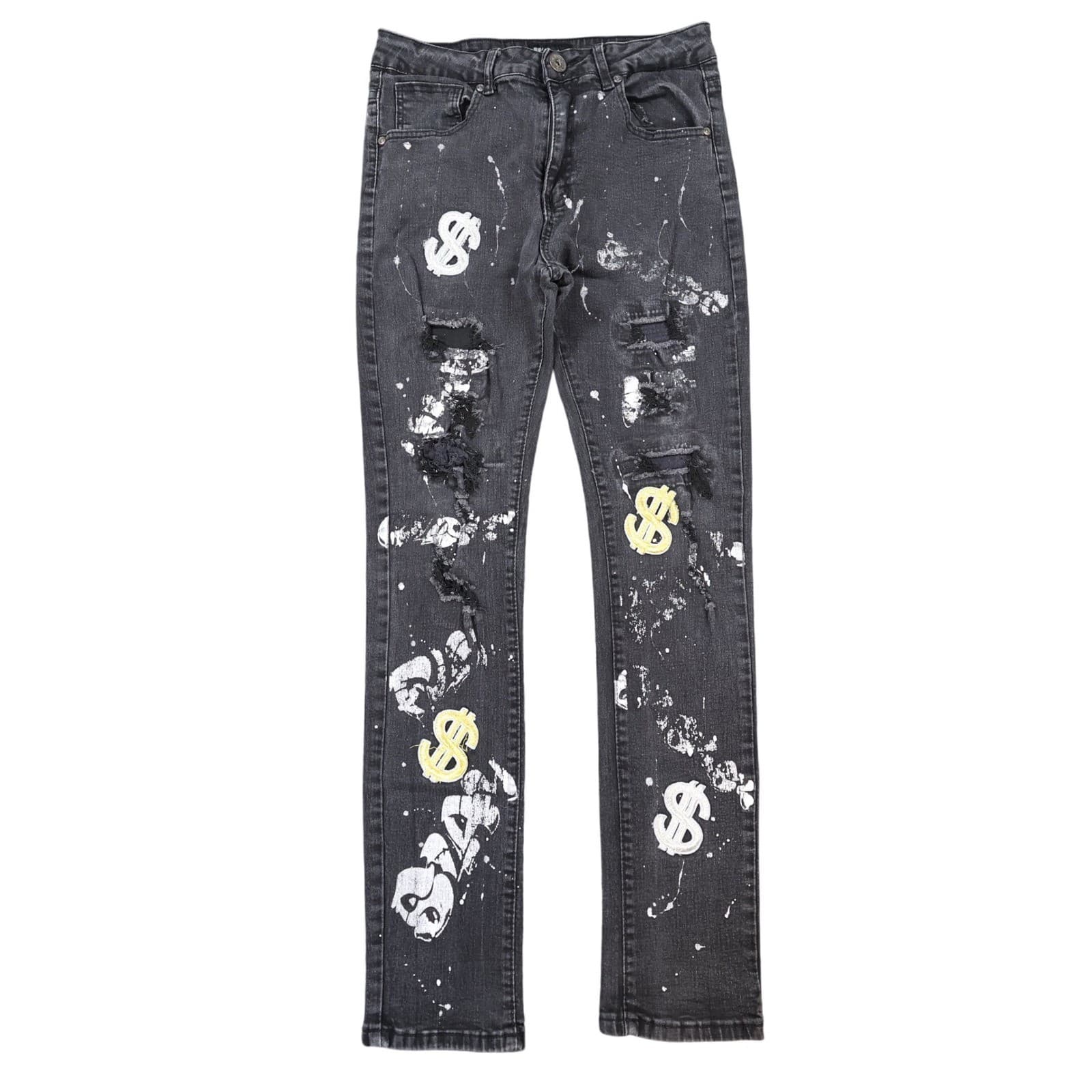 Waimea Skinny Jeans Mens 20 Black Cotton Blend Distressed Paint Splatter