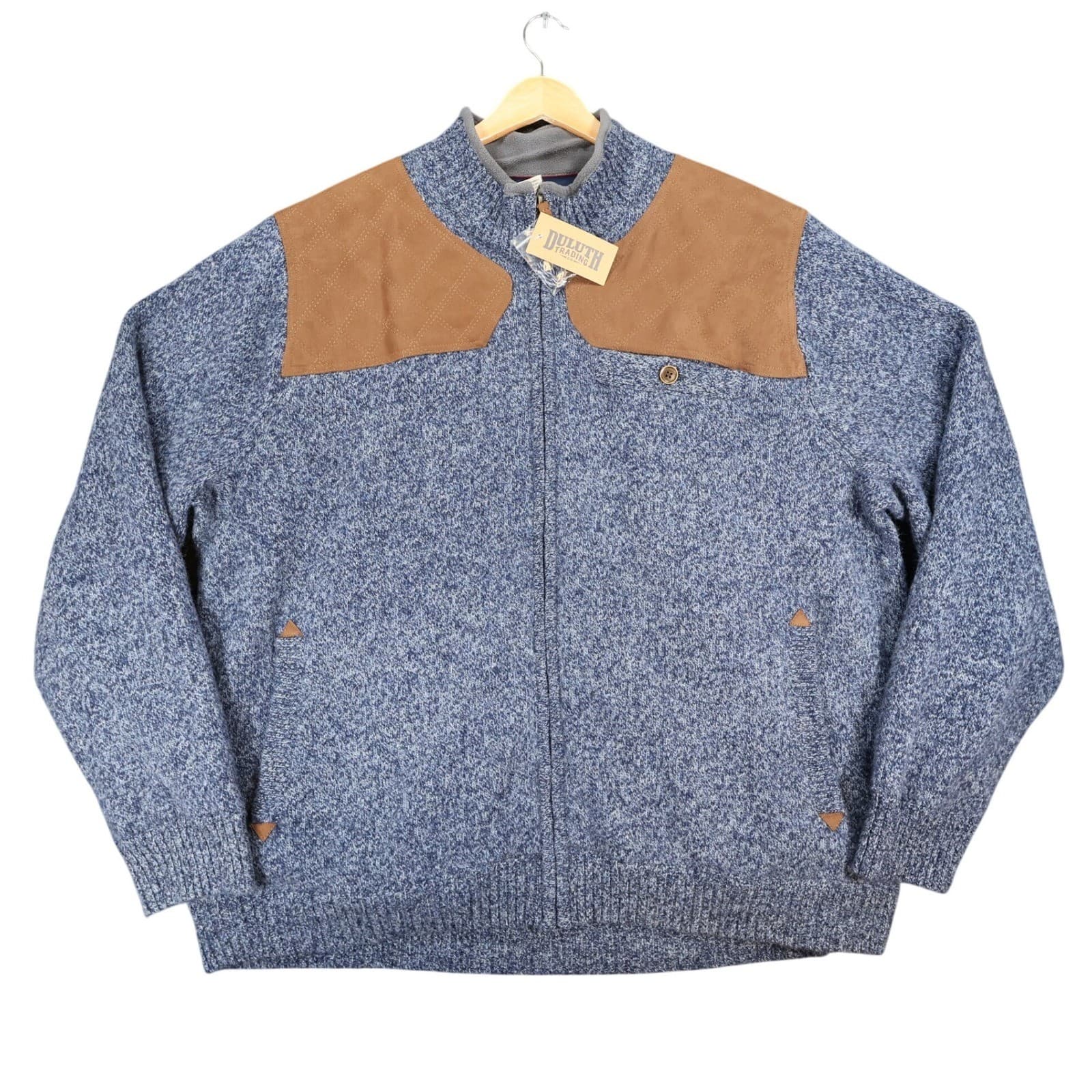 Duluth Trading Co Shetland Wool Windproof Zip Sweater Mens 2XL Blue Quilted