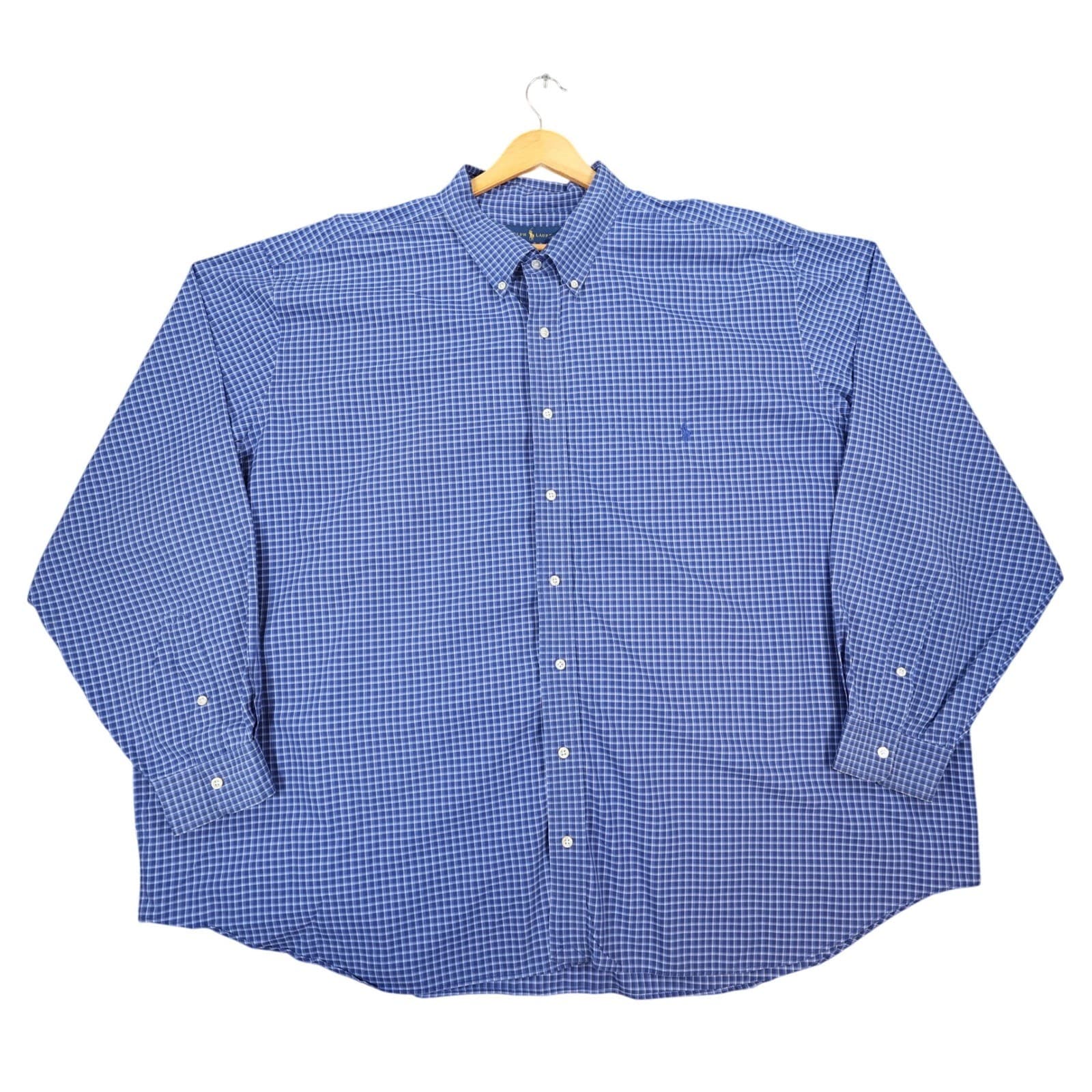 Ralph Lauren Button Down Shirt Mens 4XB Blue Cotton Easy Care Plaid Big & Tall