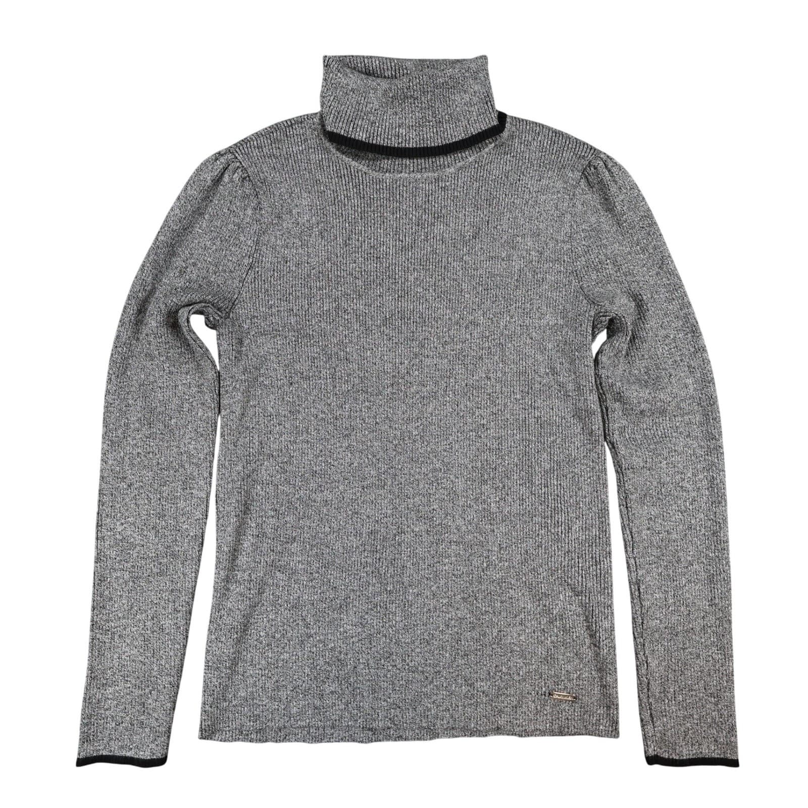 Calvin Klein Turtleneck Sweater Womens S Gray Rayon Ribbed Puff Sleeve Knit Top