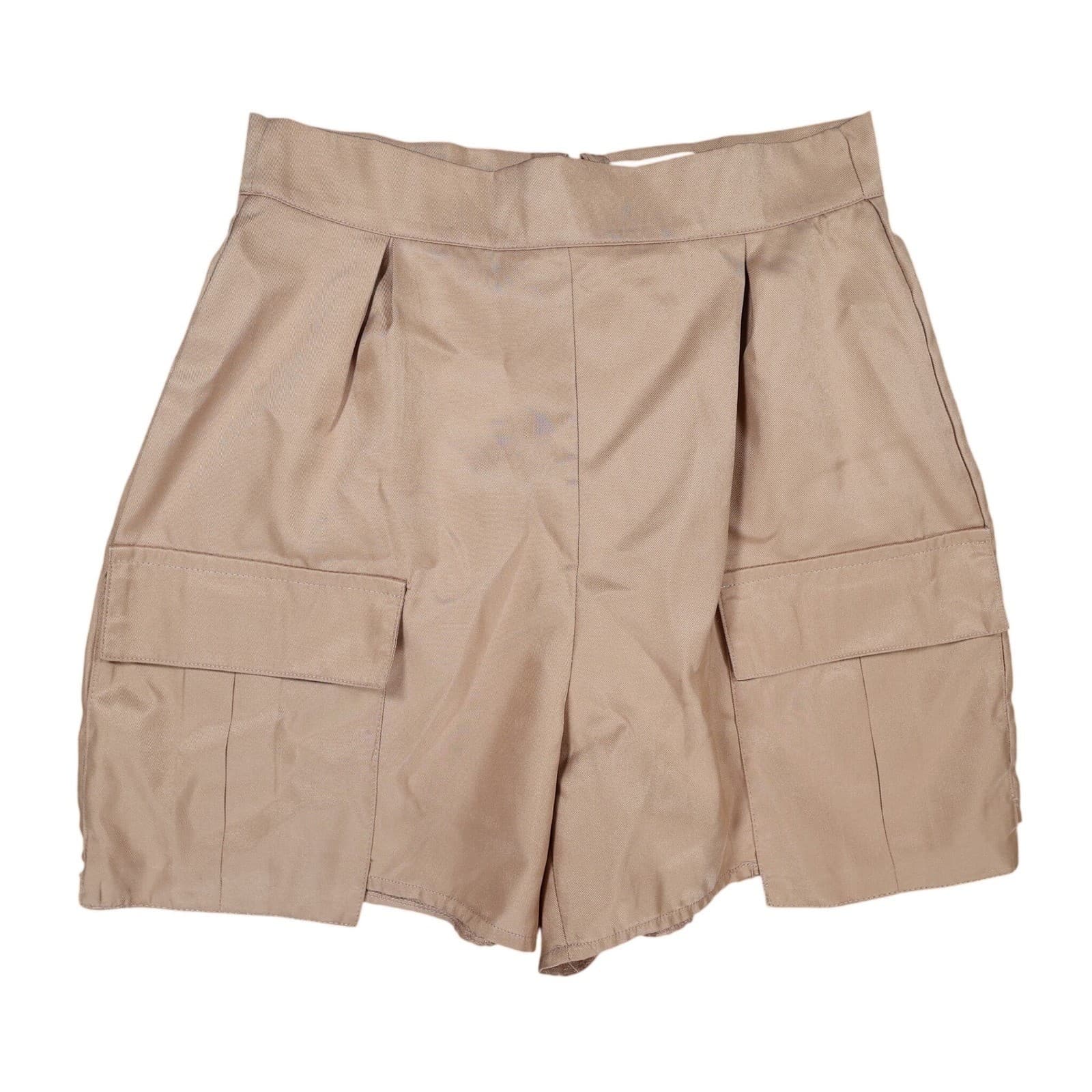 PrettyLittleThing Cargo Shorts Womens 4 Tan Polyester High Rise Utility Pleated
