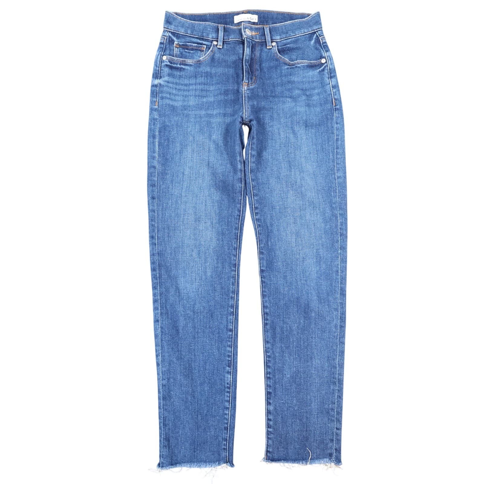 LOFT Girlfriend Jeans Womens 25/0 Blue Cotton Stretch Raw Hem Super Soft Denim