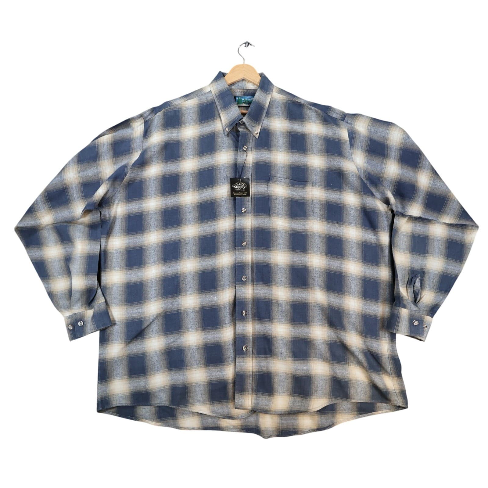 Great Outdoors by Block Button Front Shirt Mens 2XL Tall Blue Cotton Plaid Fit