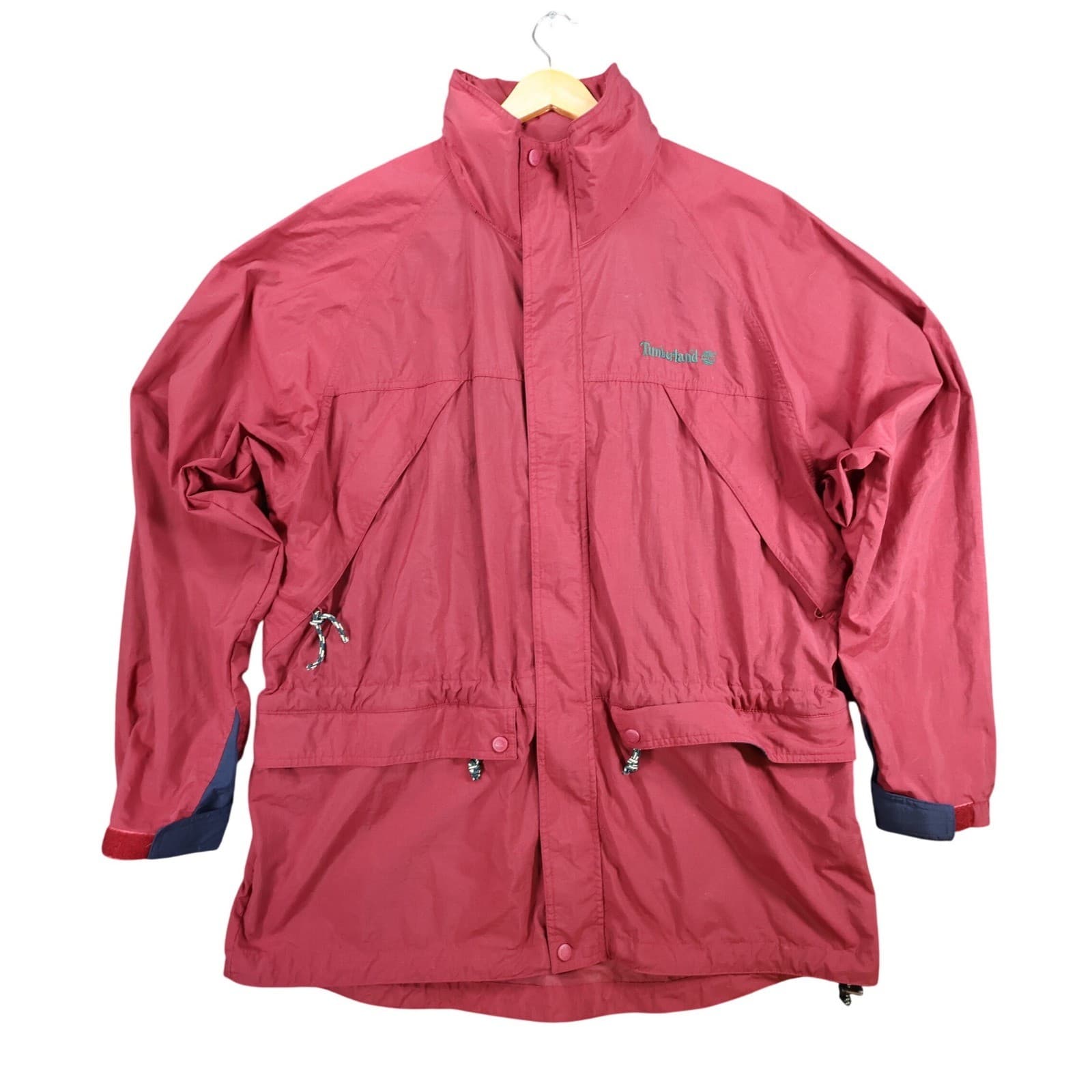 Timberland Windbreaker Jacket Mens Large Red Nylon Outdoor Full Zip Embroidered