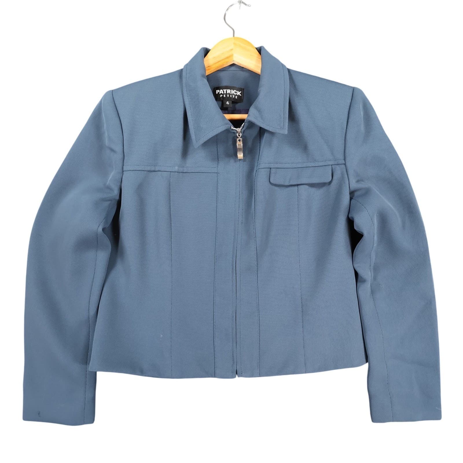 Patrick Petite Zip Up Jacket Womens 4 Blue Vintage Professional Career Minimal
