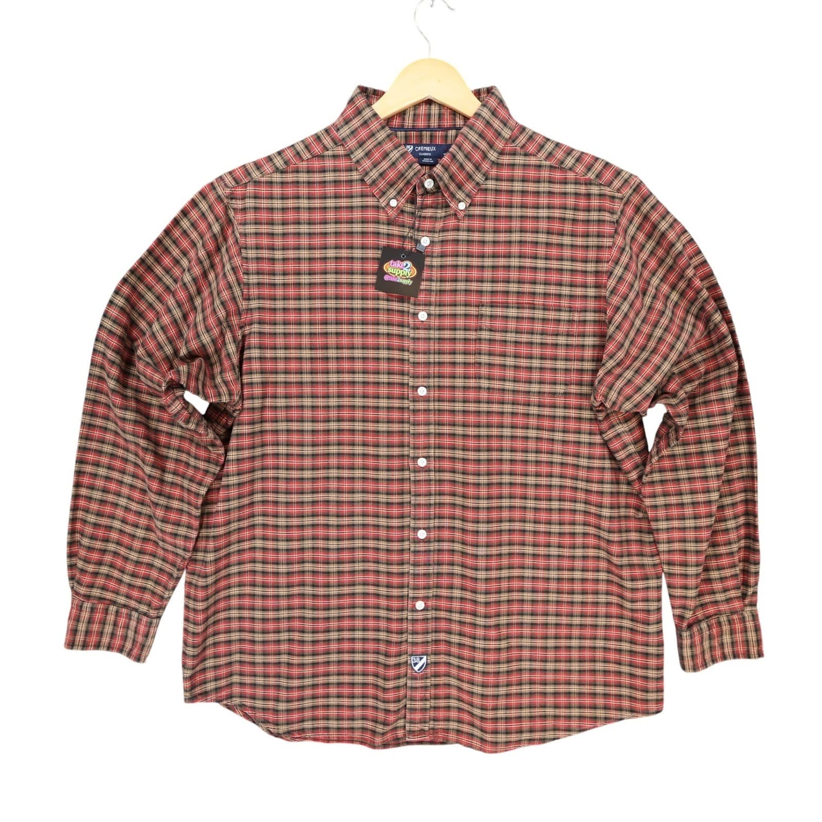 Cremieux Button Down Shirt Mens Large Red Plaid Excellent Plaid Pattern