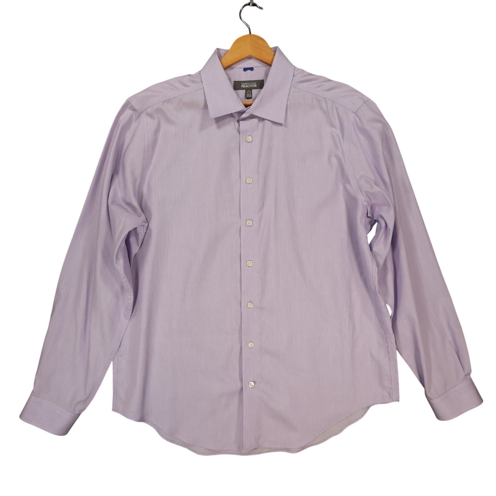 Kenneth Cole Reaction Button Down Mens XL Purple Excellent Slim Fit Non Iron