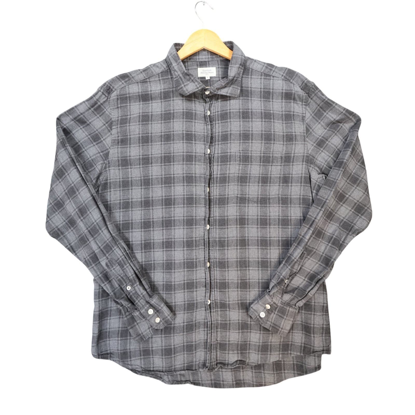 Hartford Flannel Shirt Mens XL Grey Excellent Plaid Button Down Long Sleeve