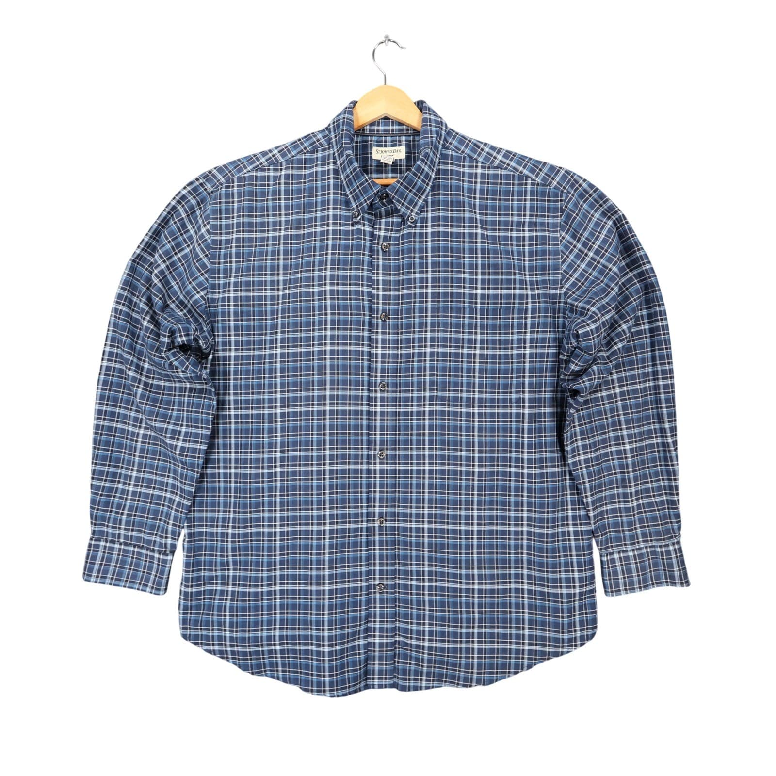 St Johns Bay Button Down Mens XL Blue Excellent Plaid Iron Free