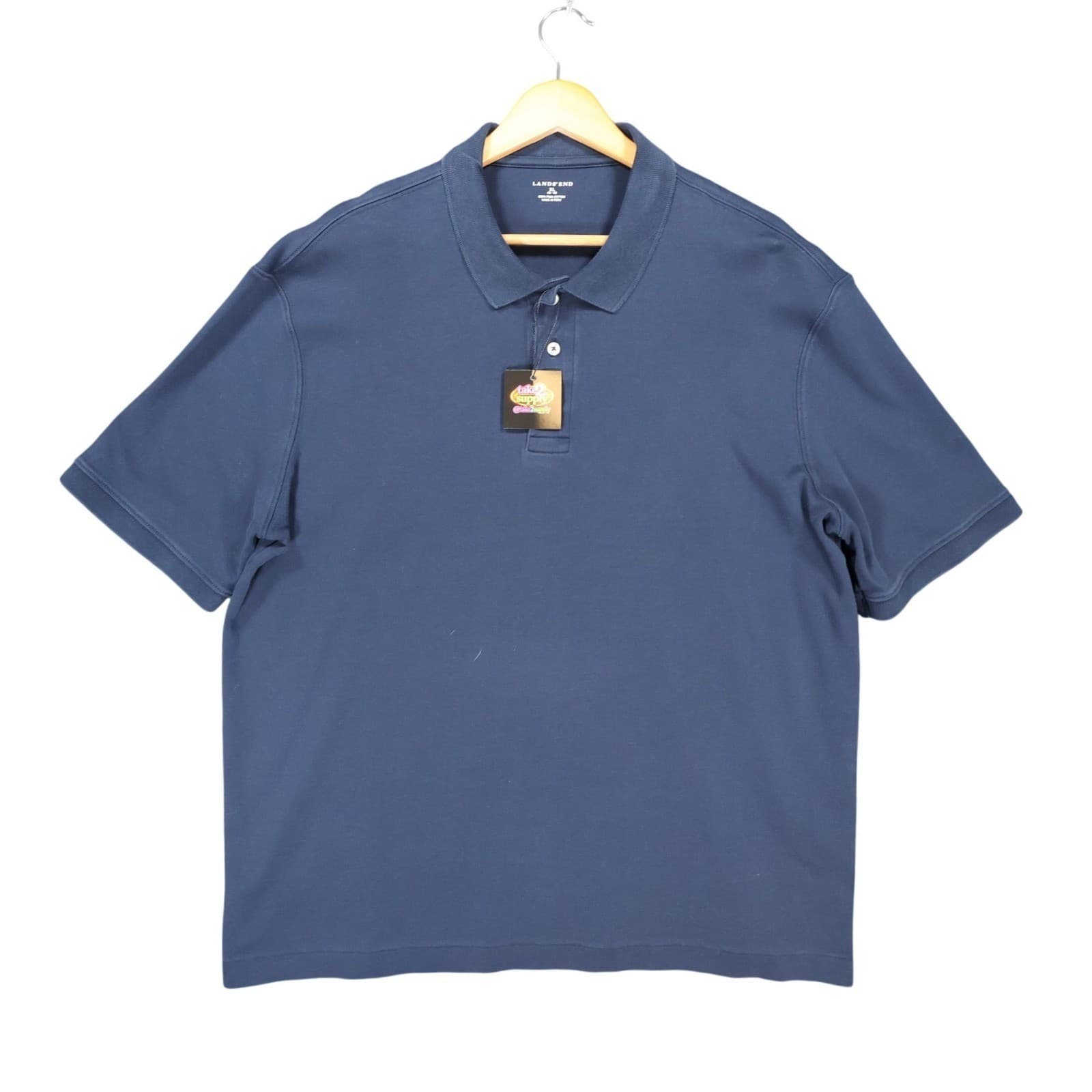 Lands End Polo Mens XL Blue Excellent Pima Cotton Short Sleeve