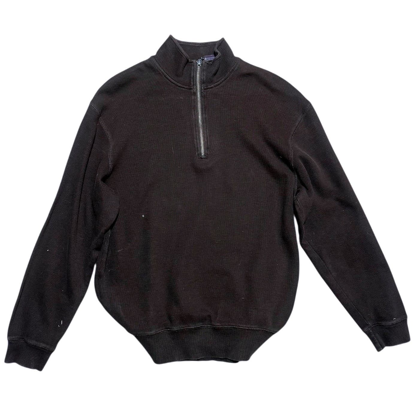 Roundtree & Yorke Quarter Zip Pullover Mens Medium Black Cotton Ribbed Knit